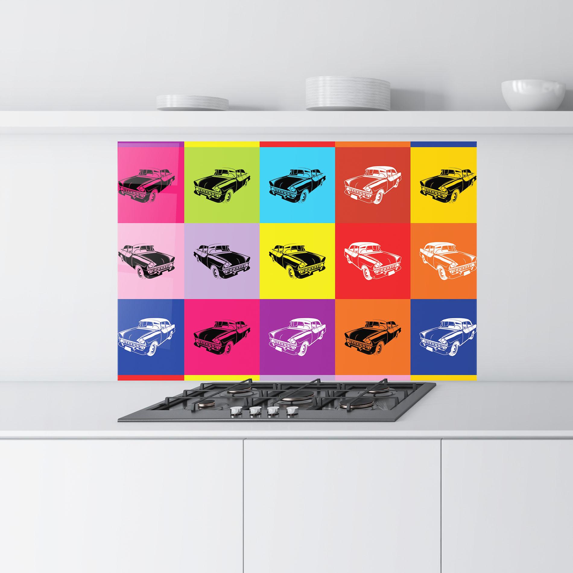 Küchenrückwand Glas Vintage Car Mix mockup 9