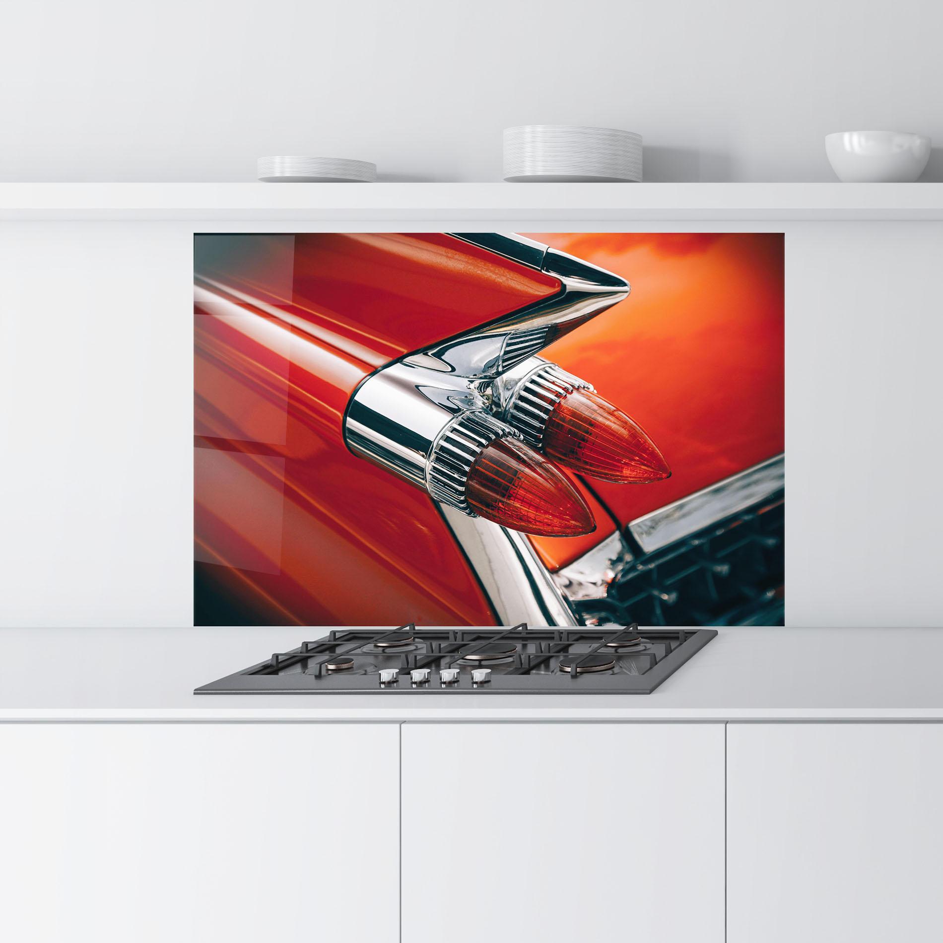 Küchenrückwand Glas Vintage Car Red mockup 9