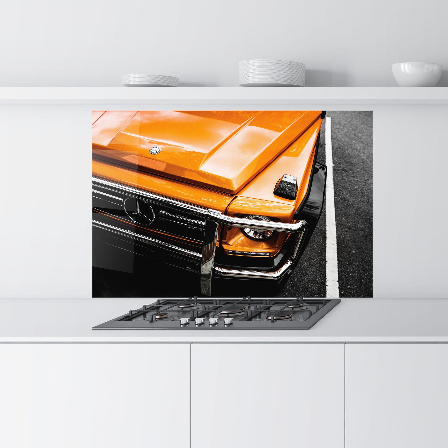 Küchenrückwand Glas Vintage Orange Car mockup 9