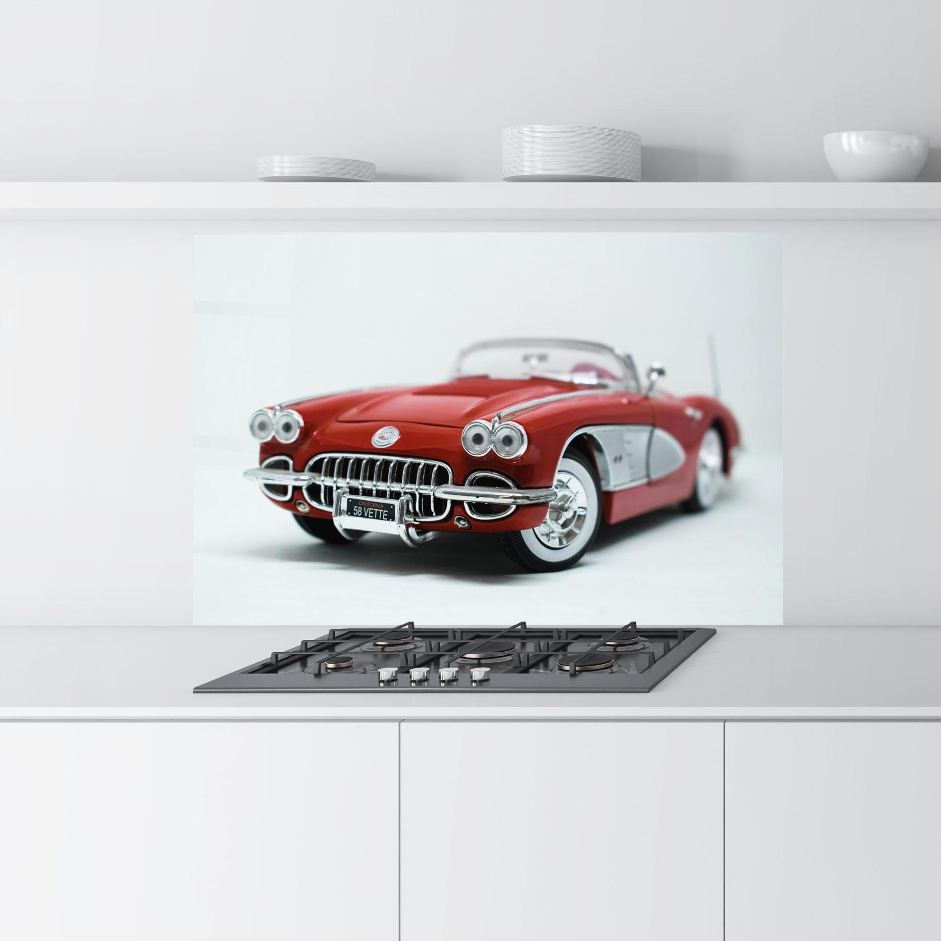 Küchenrückwand Glas Vintage Red Car mockup 9