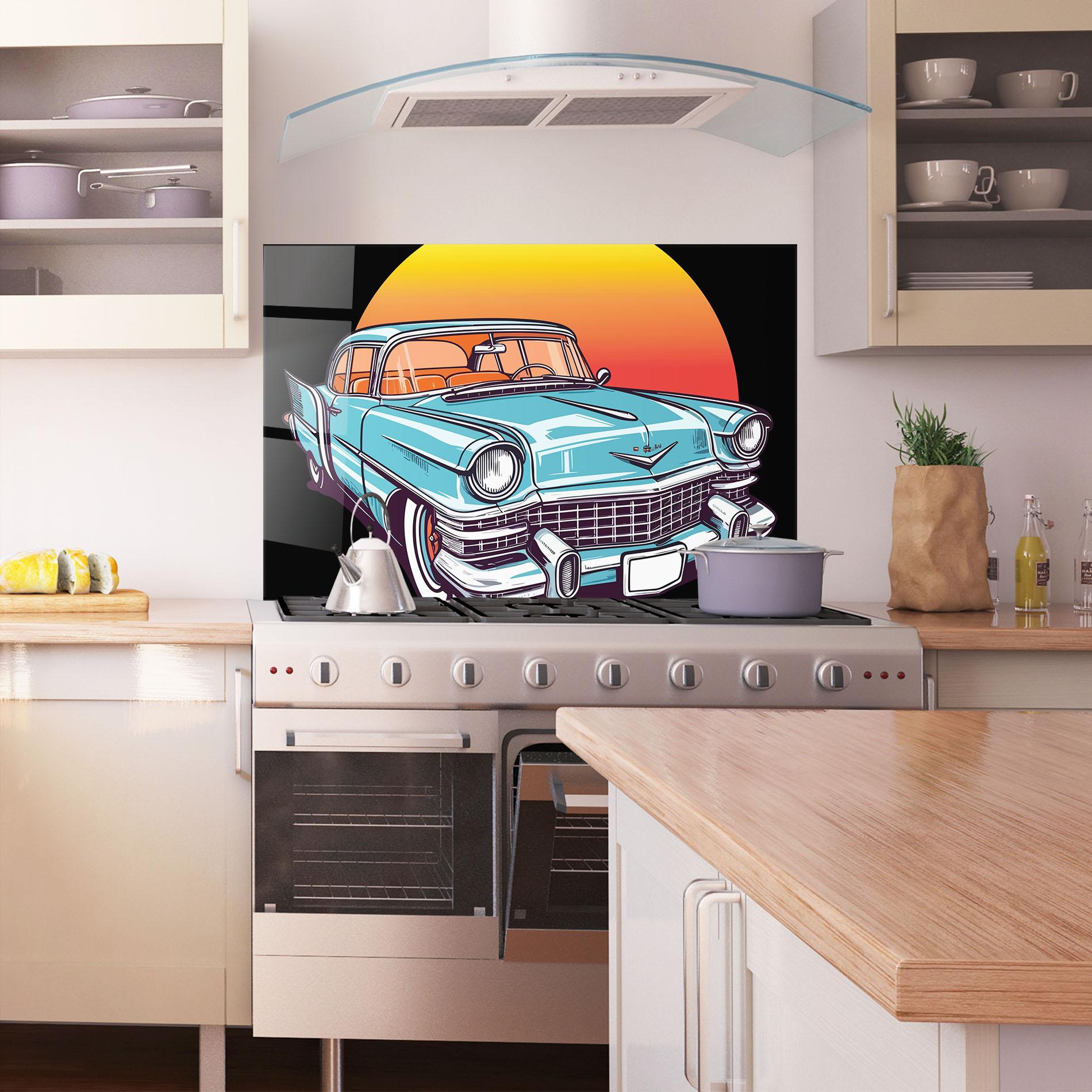 Küchenrückwand Glas Blue Sunset Car mockup 1