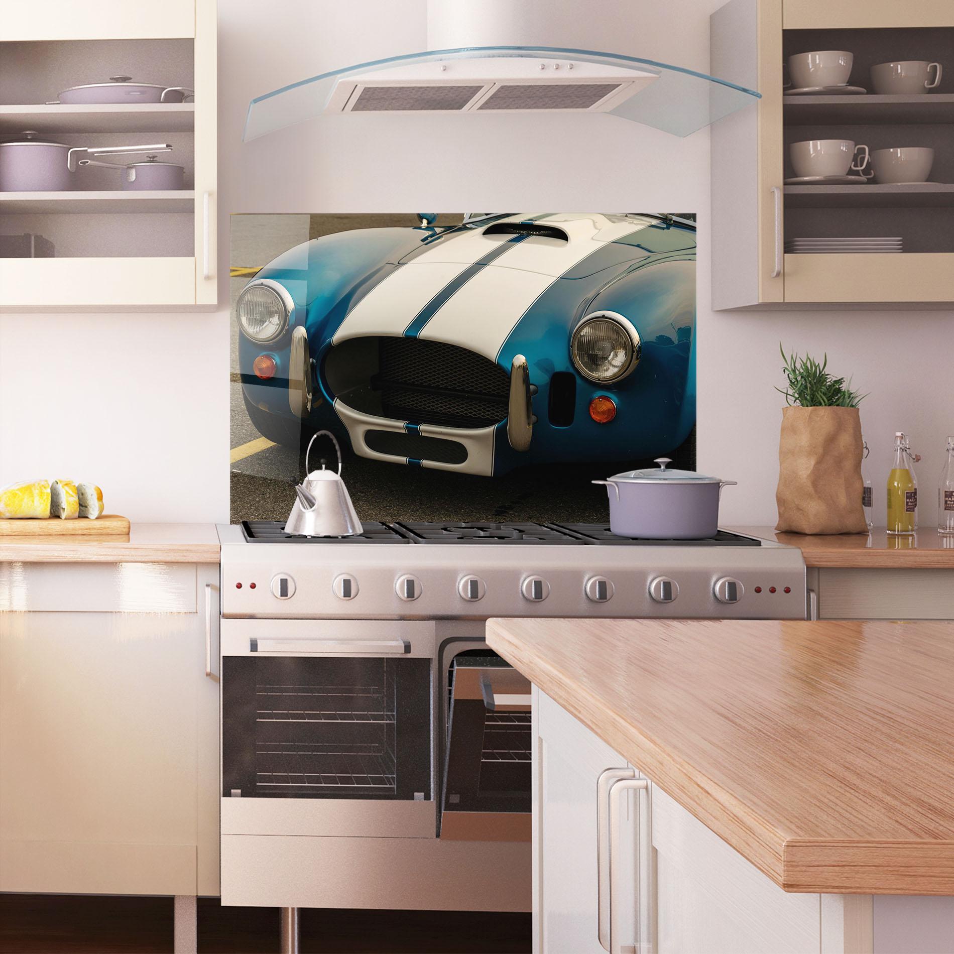 Küchenrückwand Glas Blue Vintage Car mockup 1