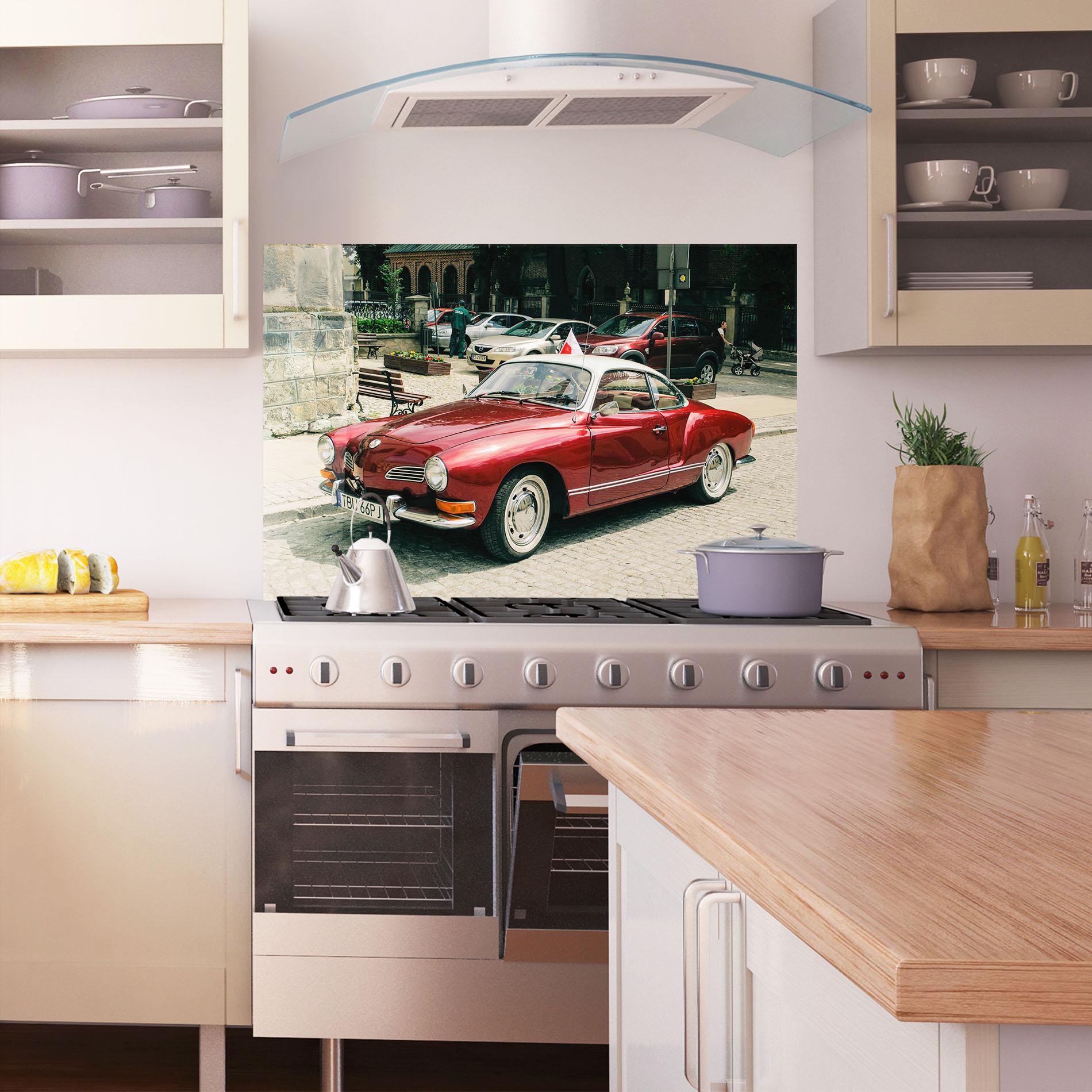 Küchenrückwand Glas Car Old Red mockup 1