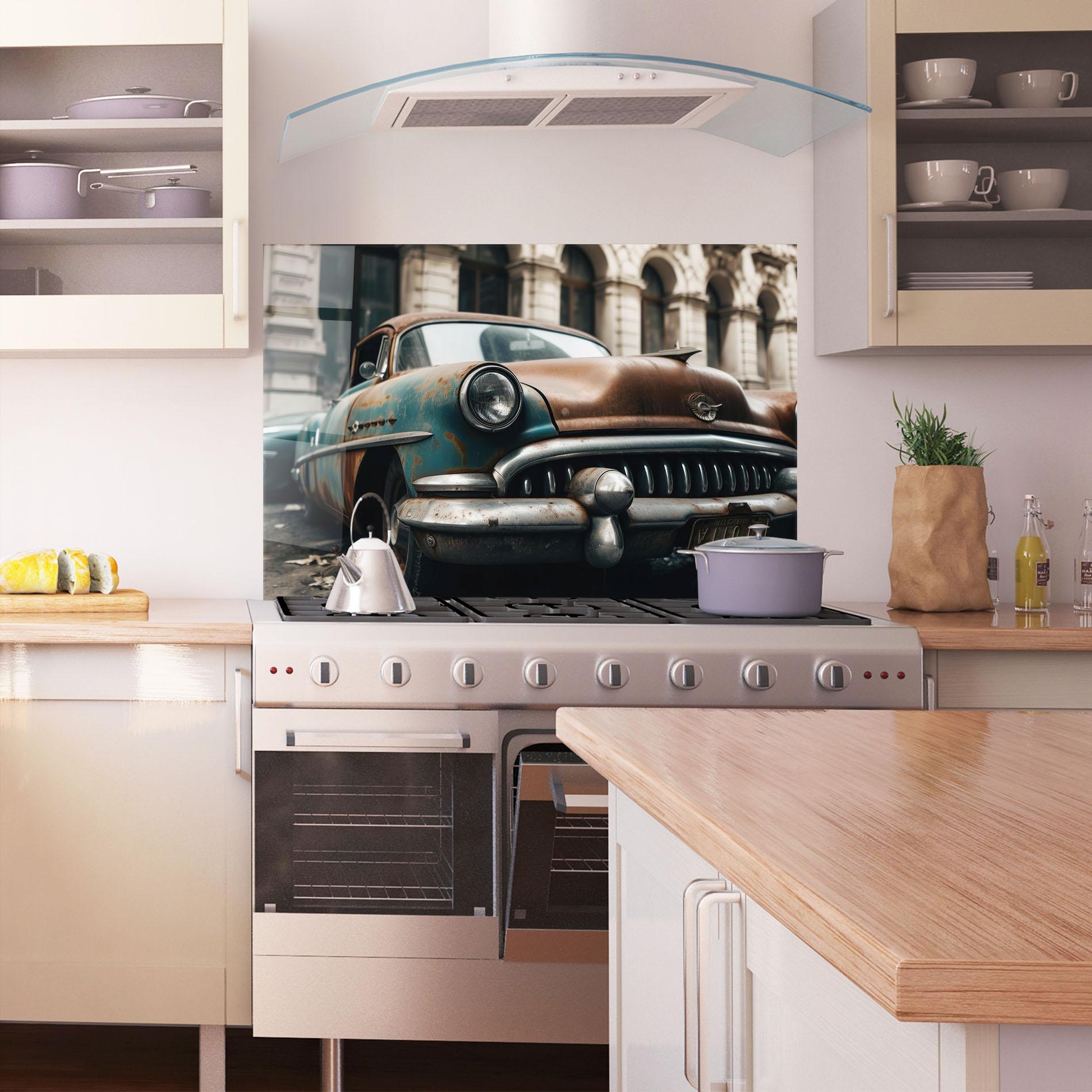 Küchenrückwand Glas Old Brown Car mockup 1