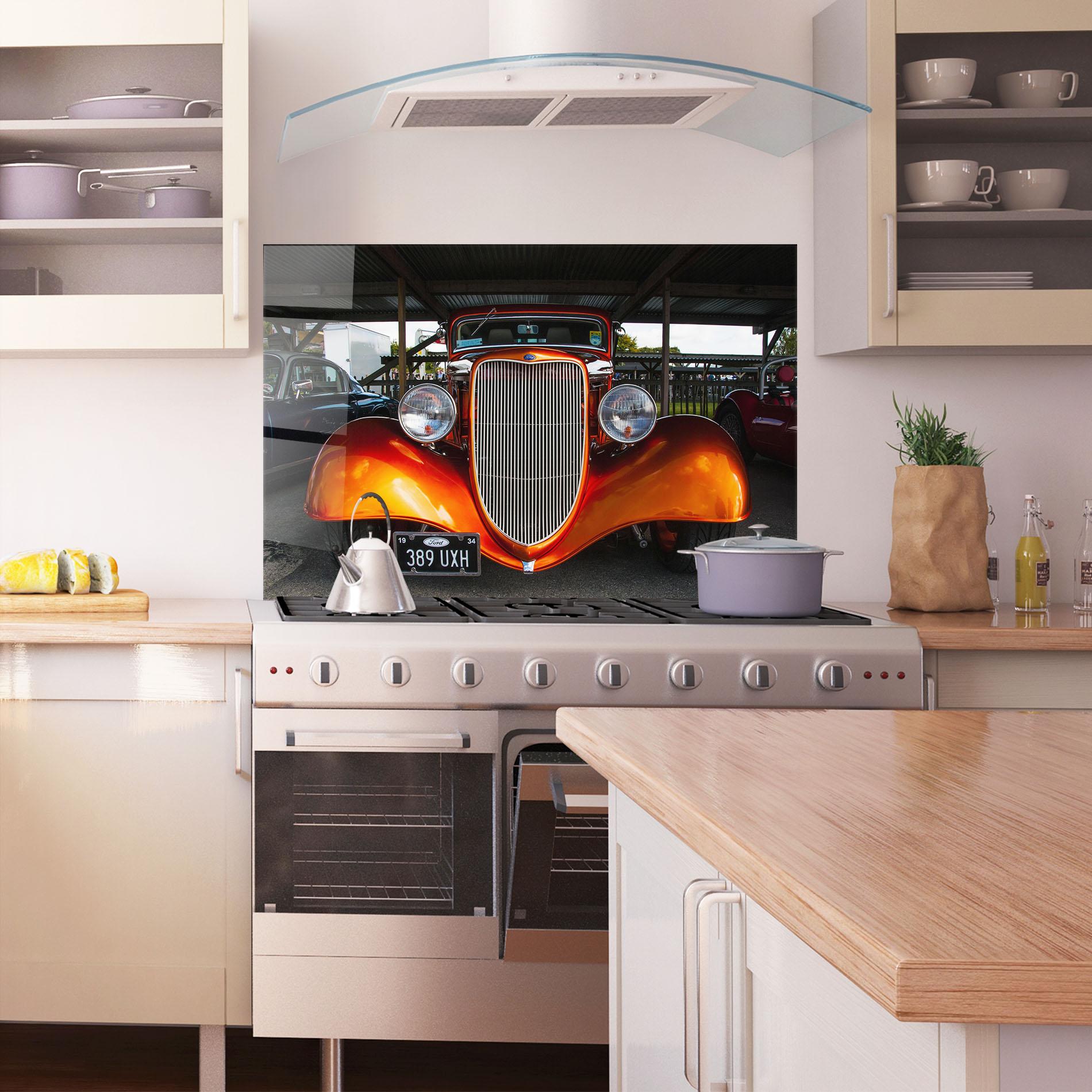 Küchenrückwand Glas Orange Classic Car mockup 1