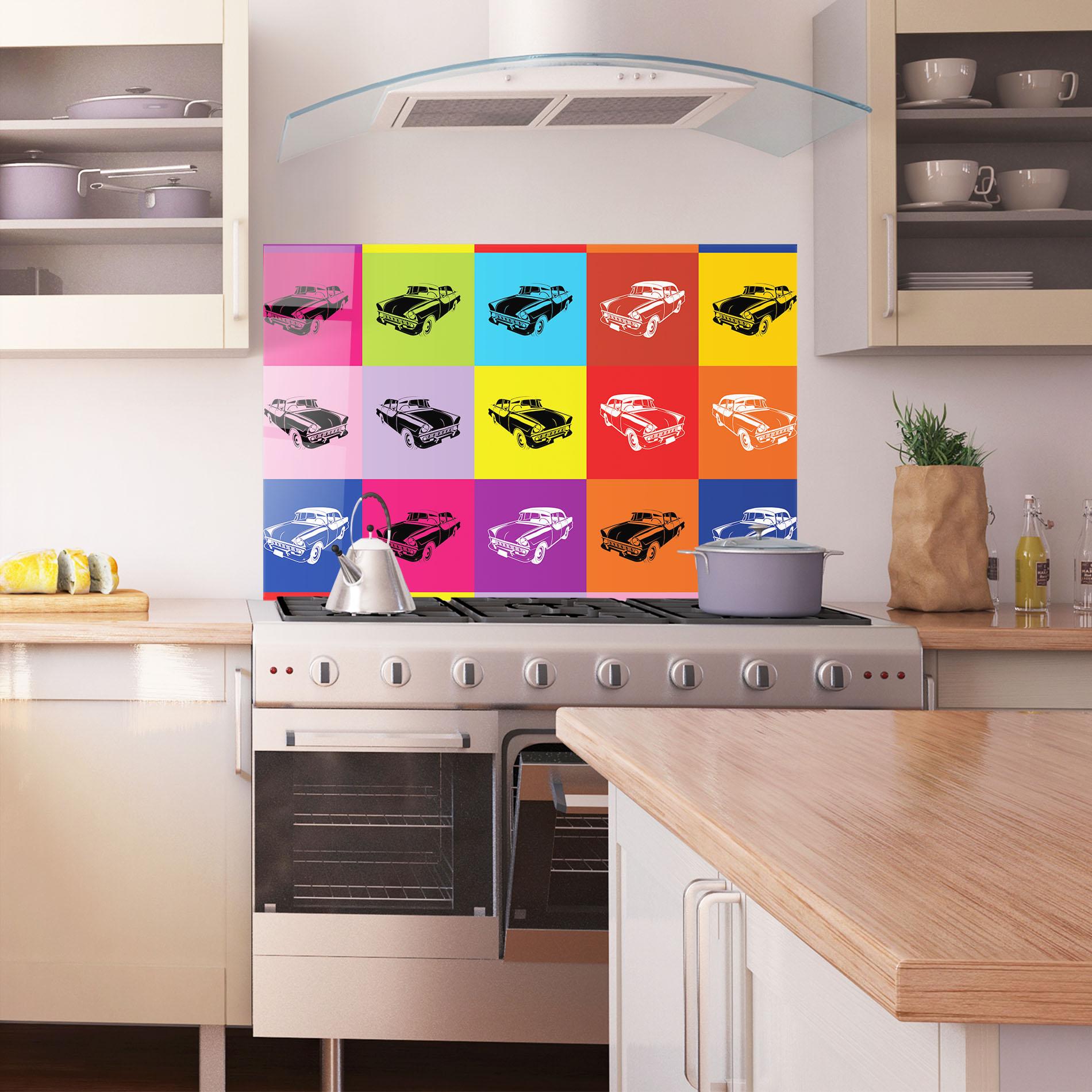 Küchenrückwand Glas Vintage Car Mix mockup 1