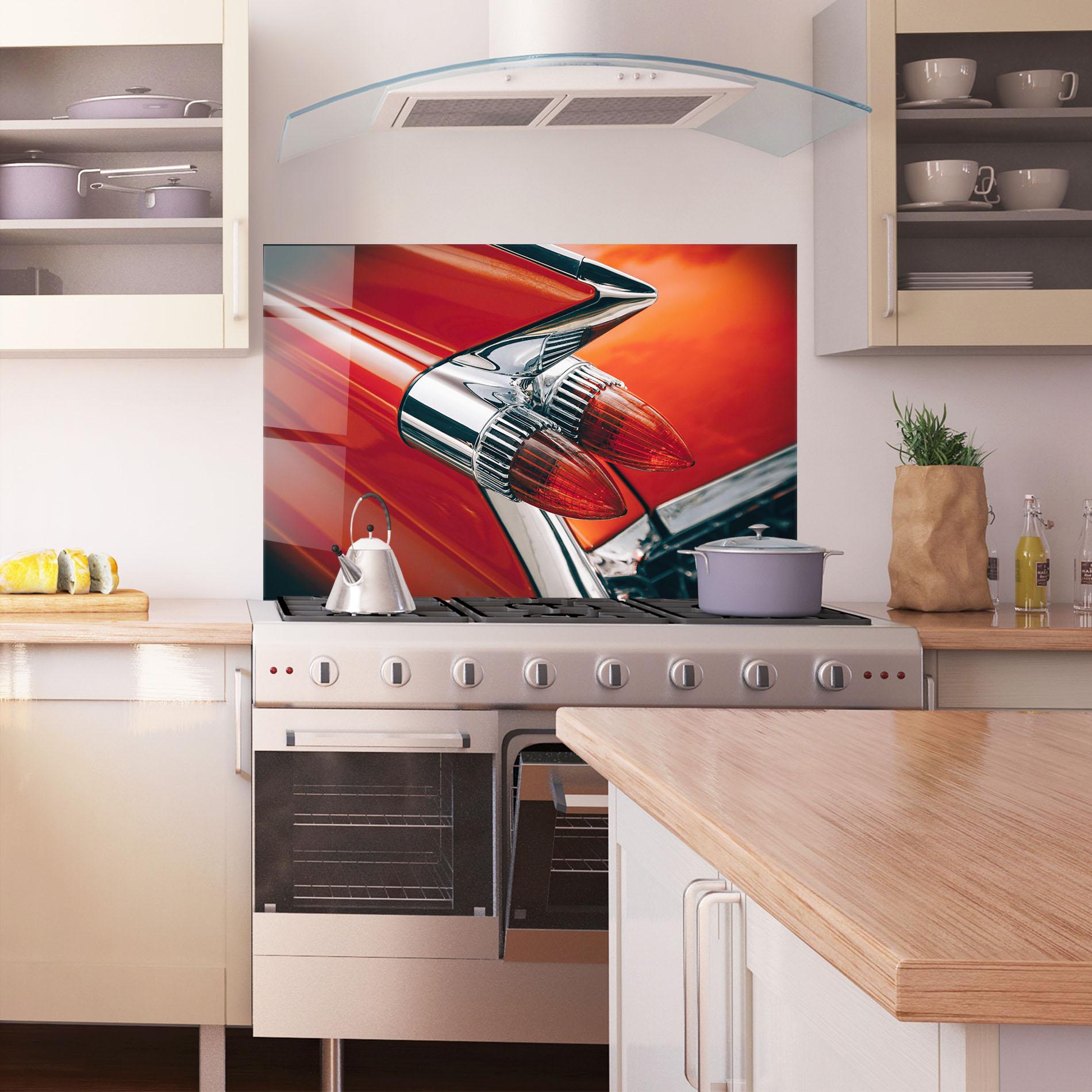 Küchenrückwand Glas Vintage Car Red mockup 1