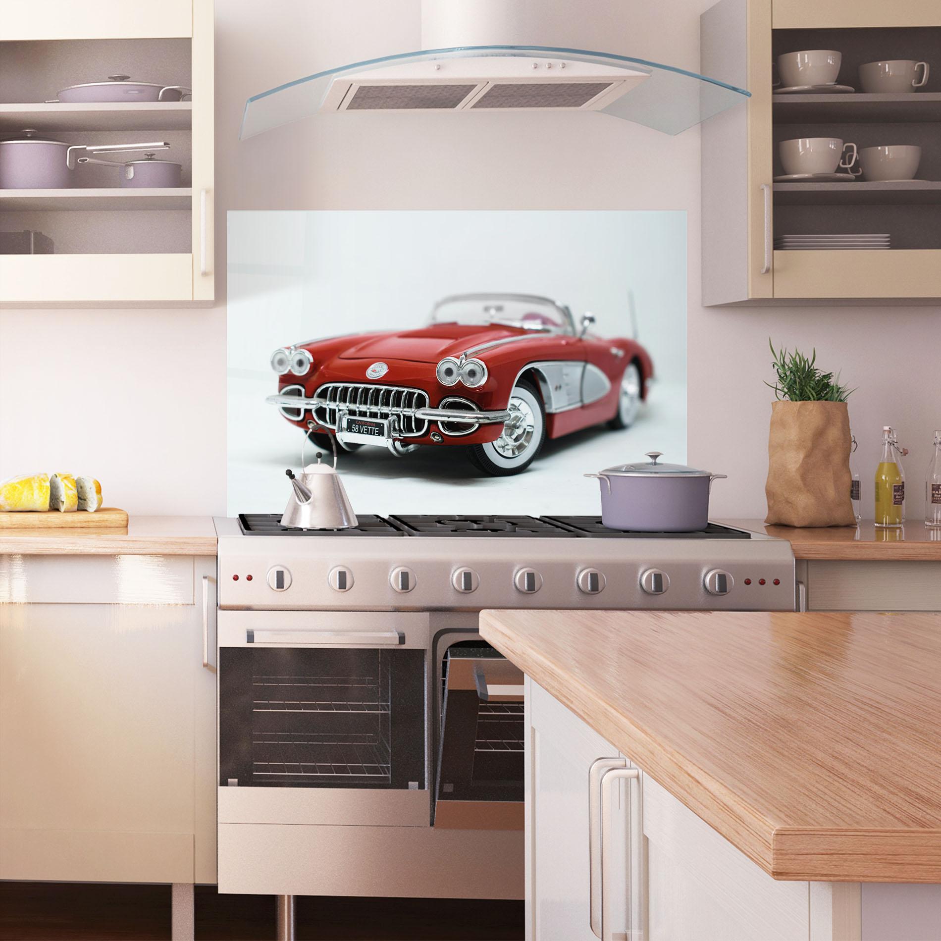 Küchenrückwand Glas Vintage Red Car mockup 1