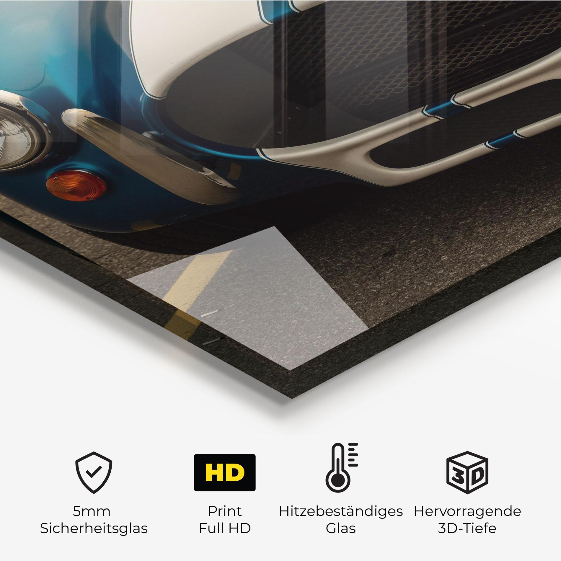 Küchenrückwand Glas Blue Vintage Car mockup 2