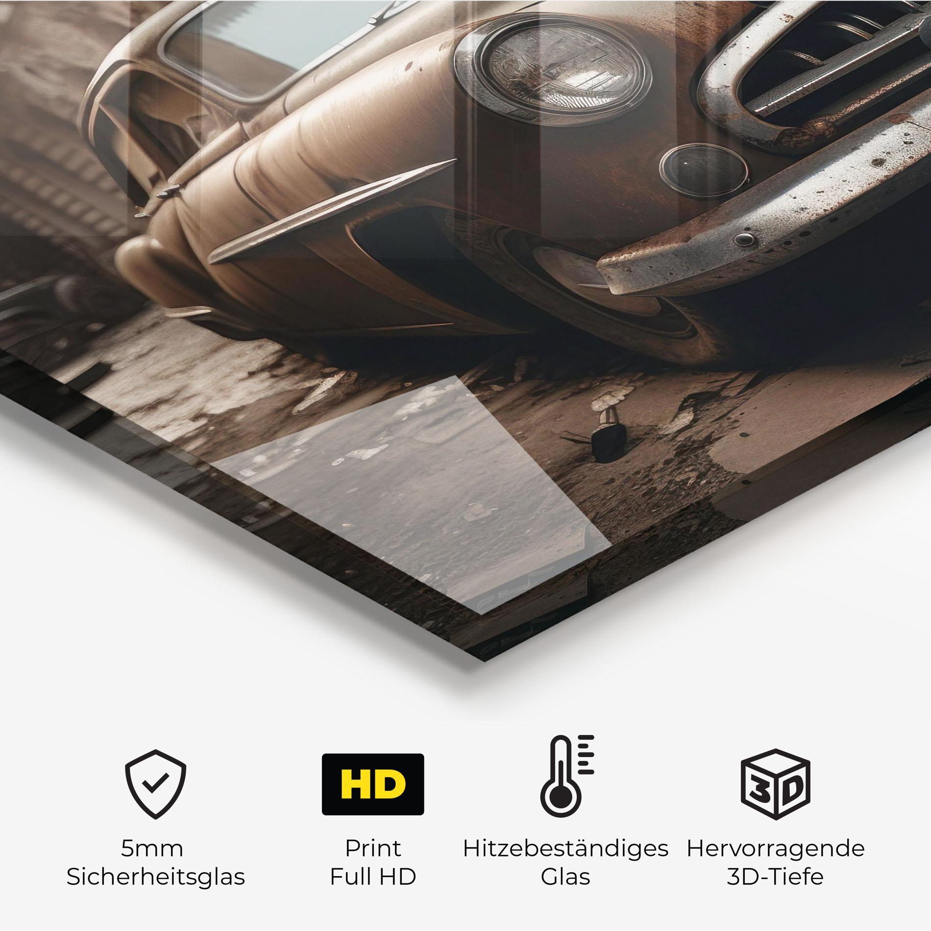 Küchenrückwand Glas Brown Old Car mockup 2