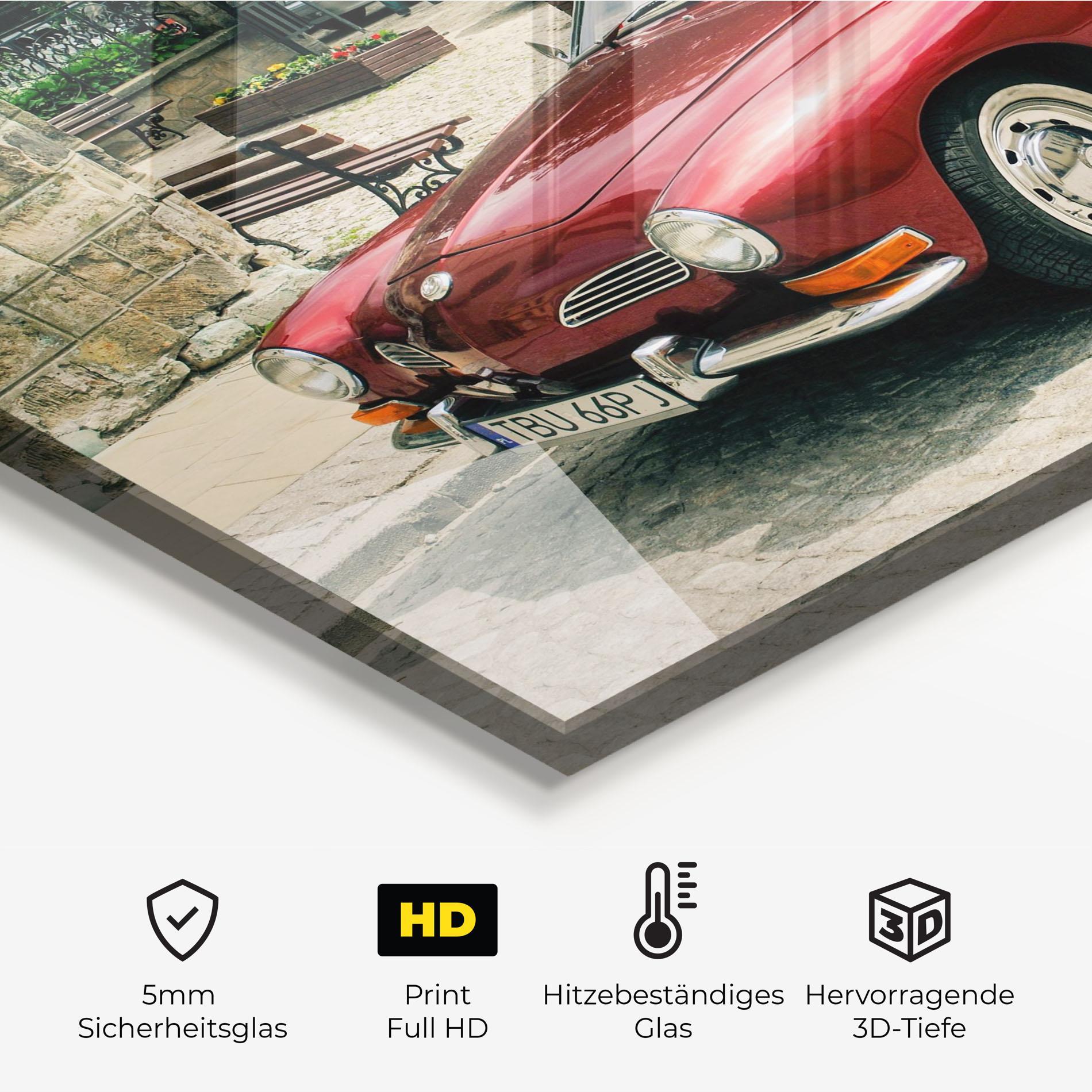 Küchenrückwand Glas Car Old Red mockup 2