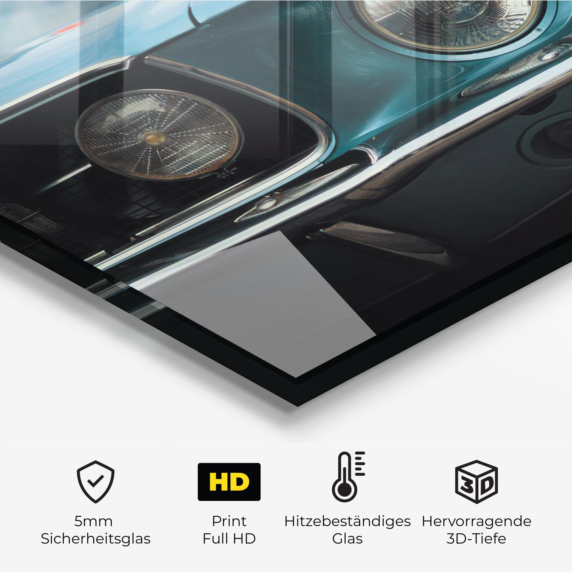 Küchenrückwand Glas Closeup Blue Car mockup 2