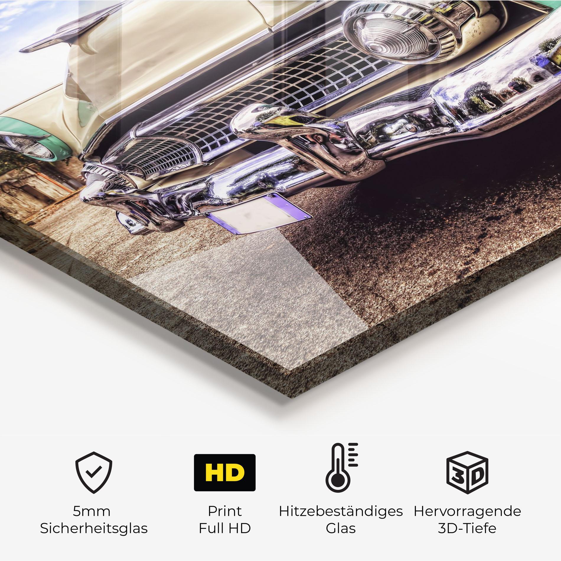 Küchenrückwand Glas Green Vintage Car mockup 2