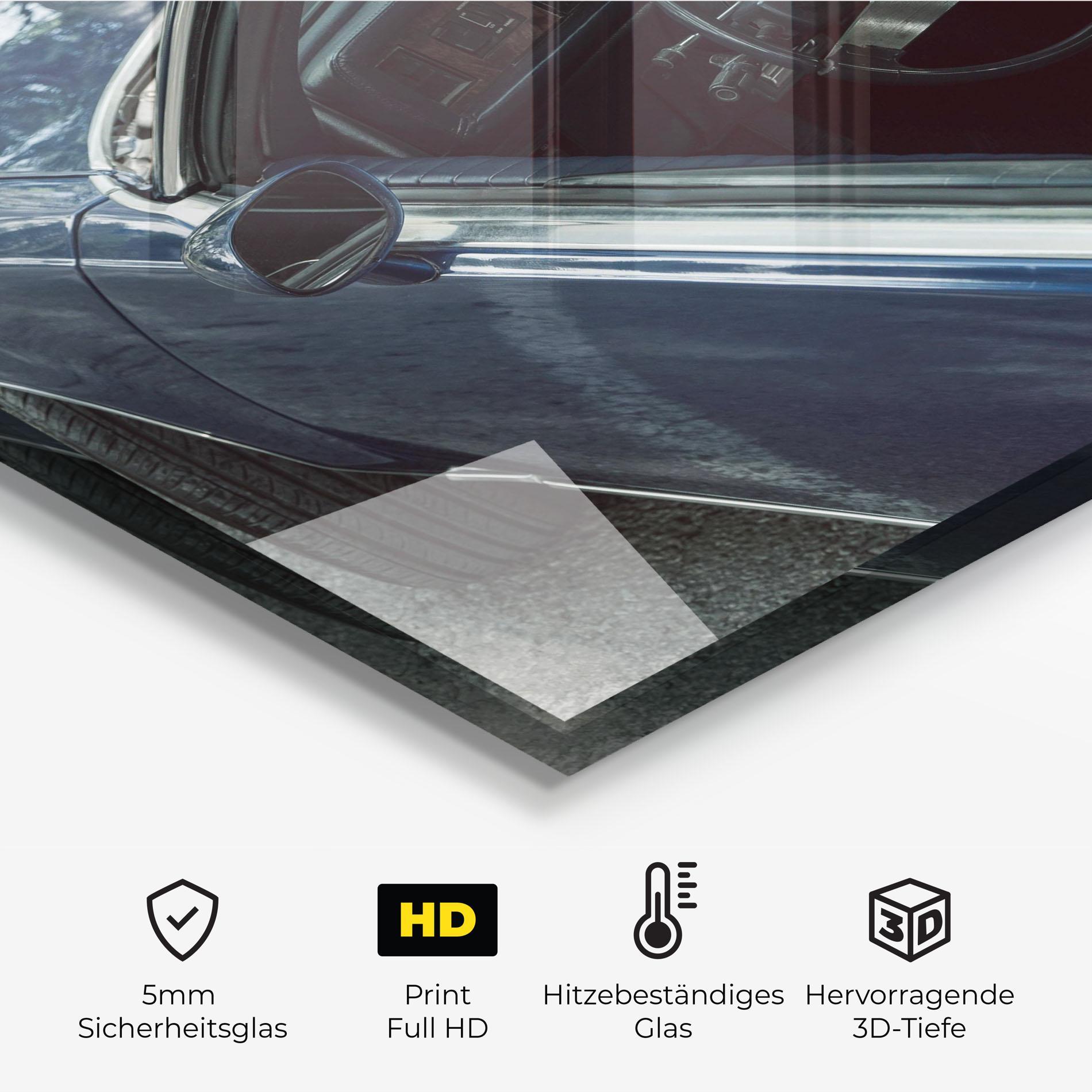 Küchenrückwand Glas Old Blue Car mockup 2