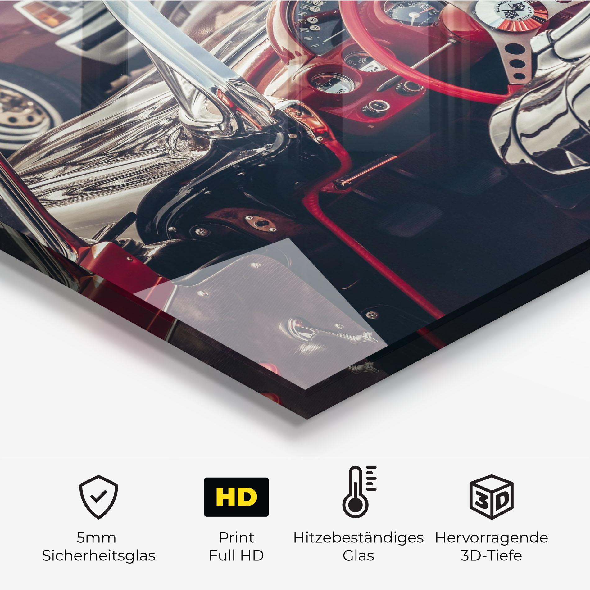 Küchenrückwand Glas Steering Wheel Red mockup 2