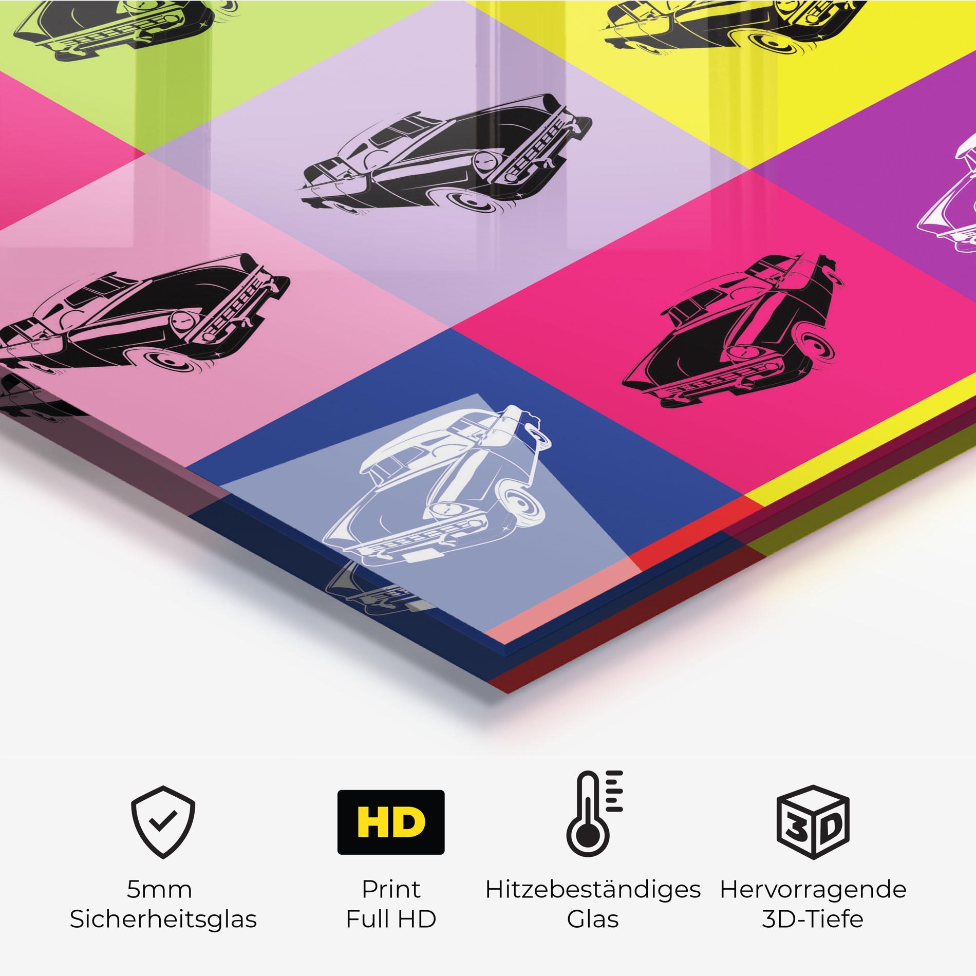 Küchenrückwand Glas Vintage Car Mix mockup 2