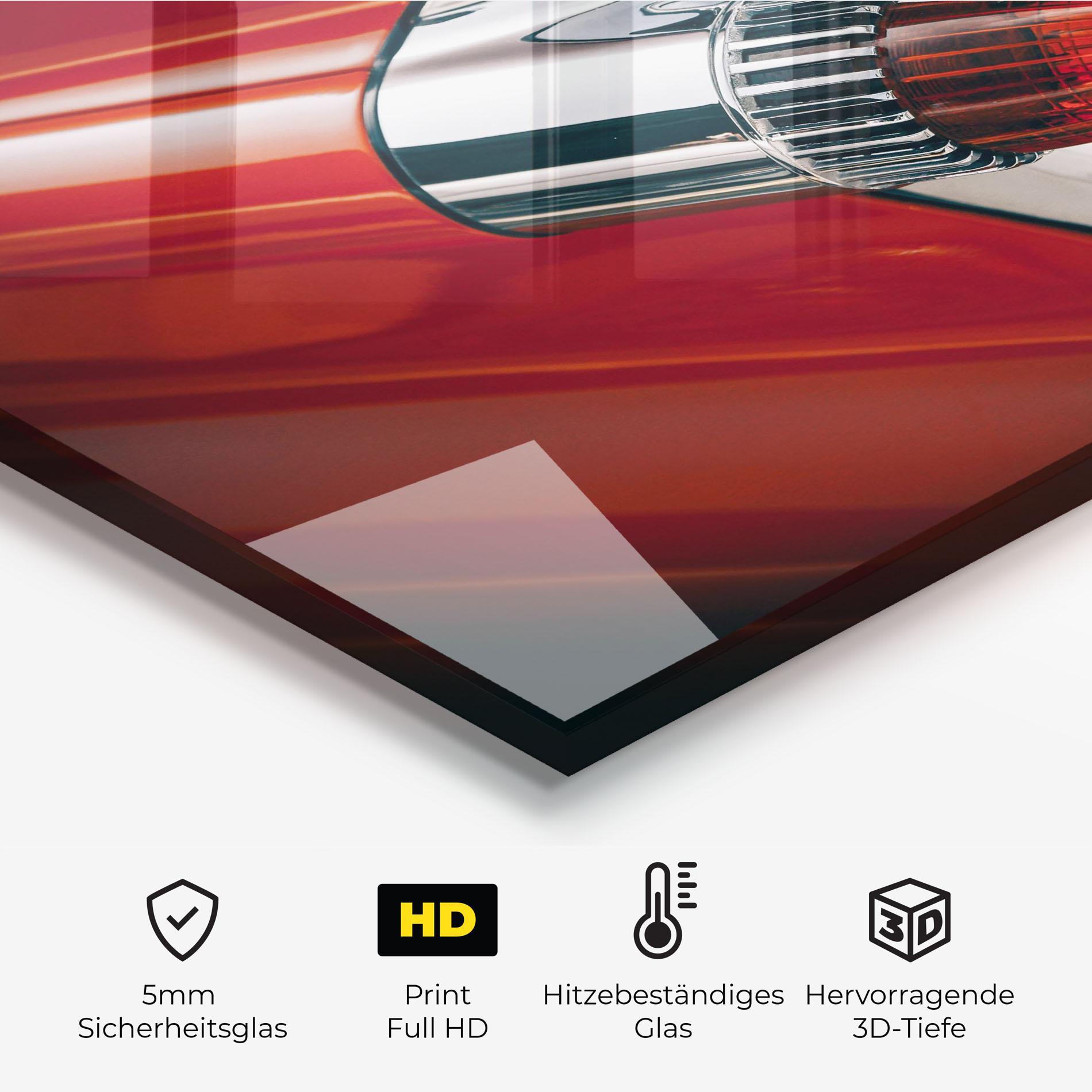 Küchenrückwand Glas Vintage Car Red mockup 2