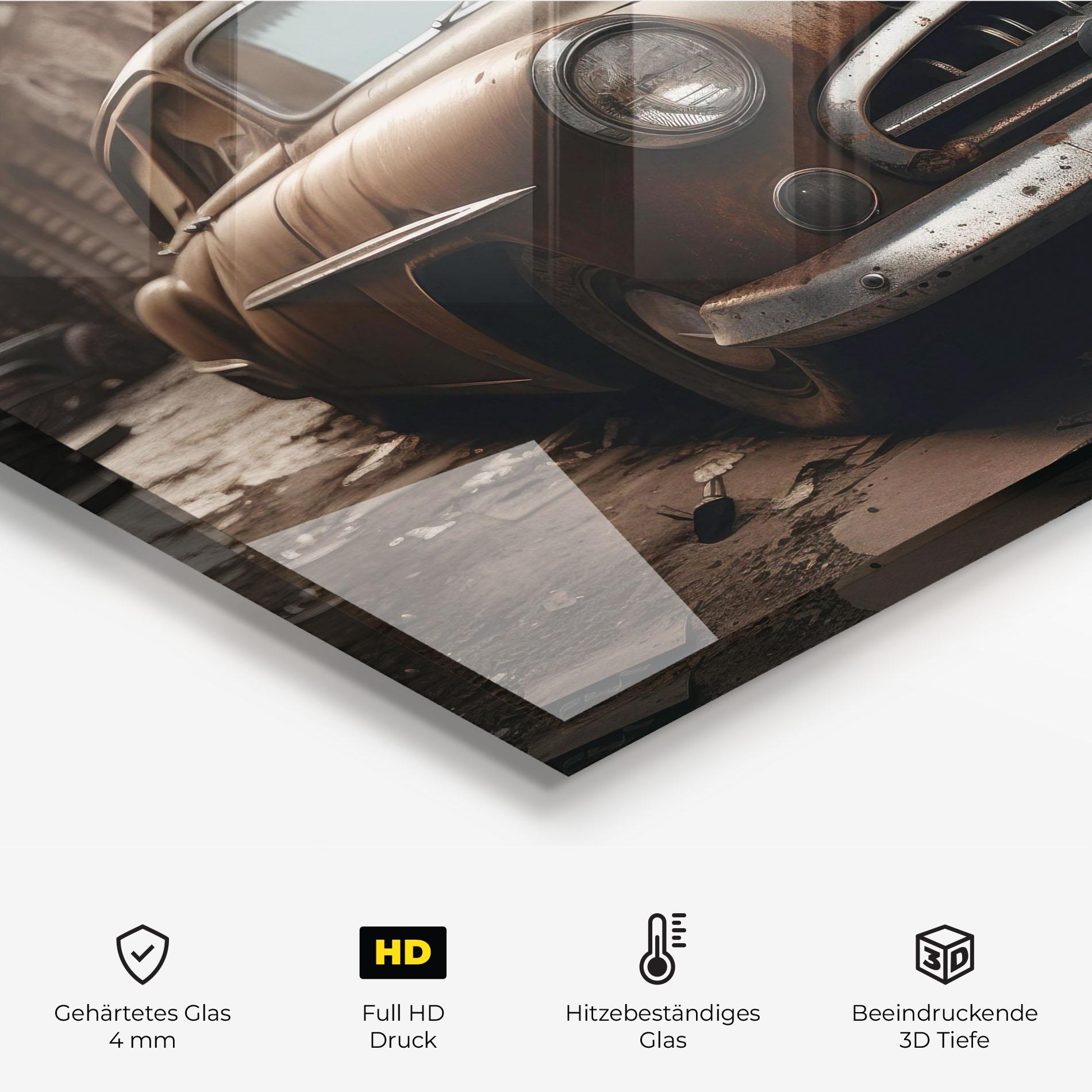 Küchenrückwand Glas Brown Old Car mockup 2