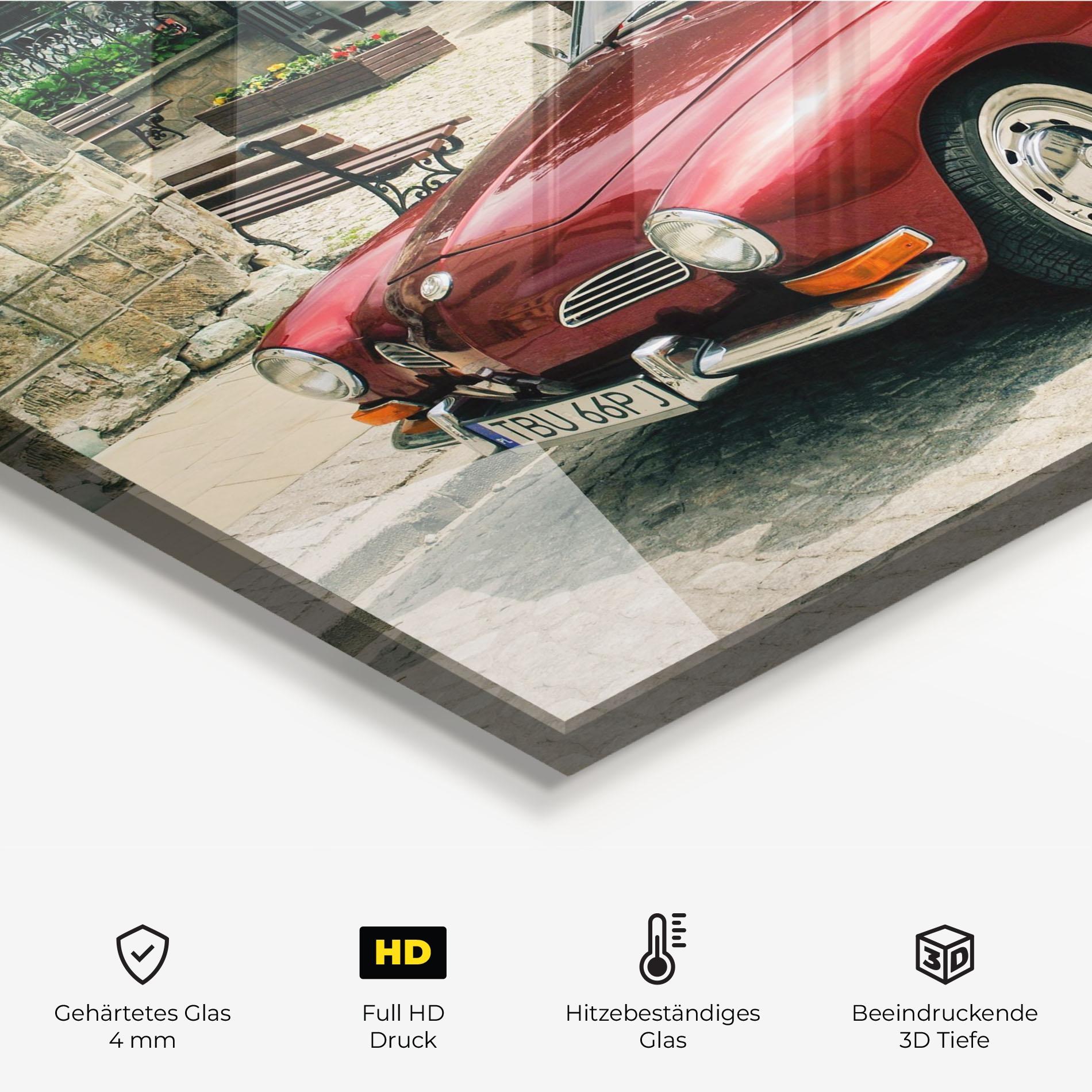 Küchenrückwand Glas Car Old Red mockup 2