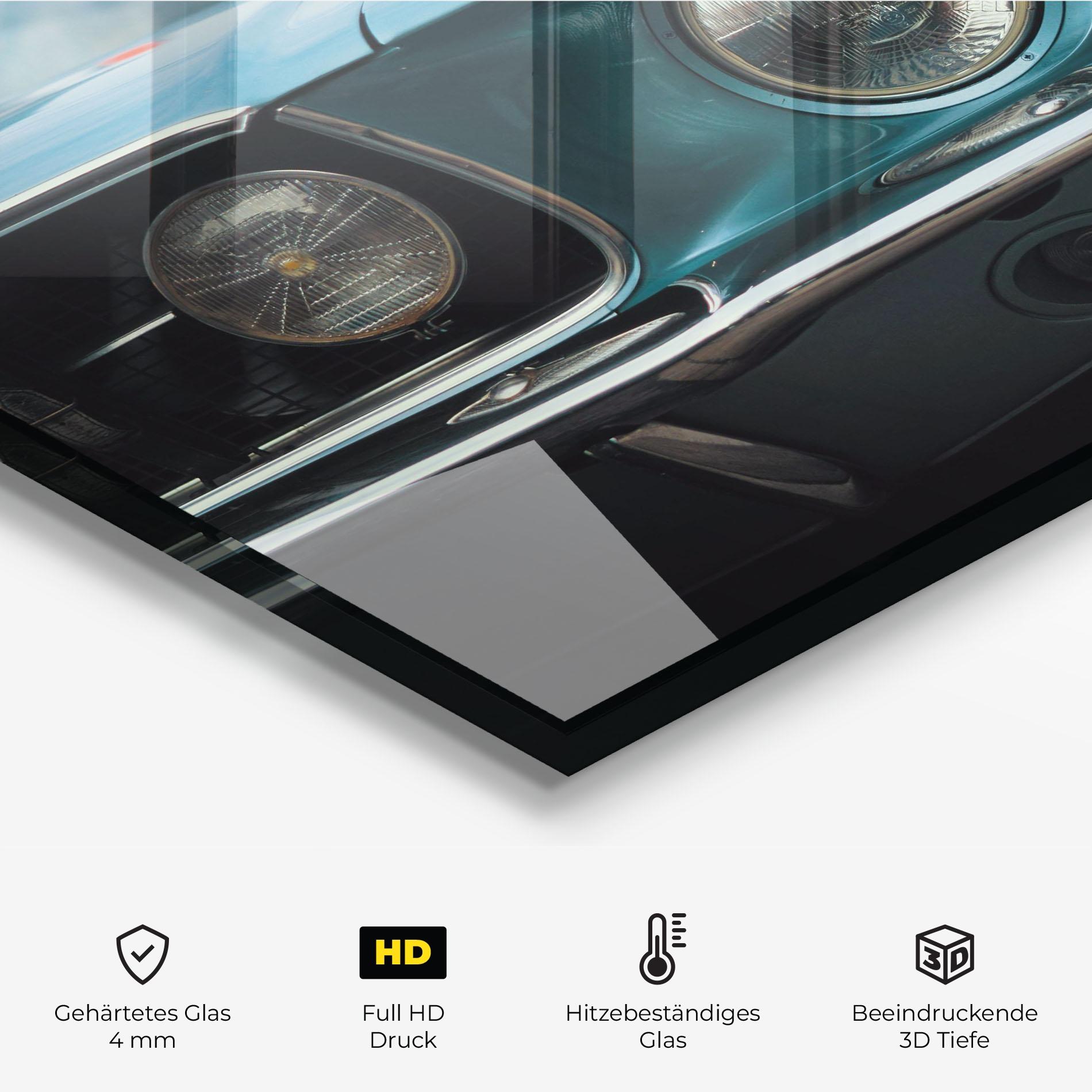 Küchenrückwand Glas Closeup Blue Car mockup 2