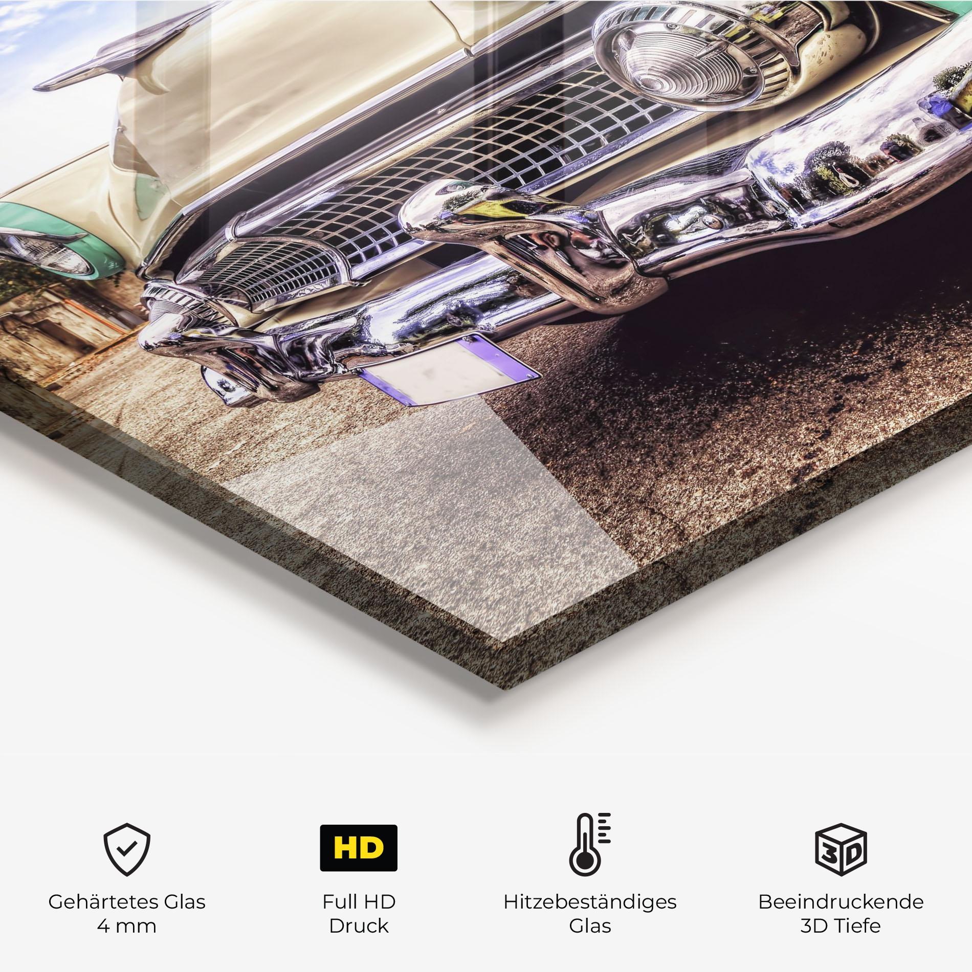 Küchenrückwand Glas Green Vintage Car mockup 2