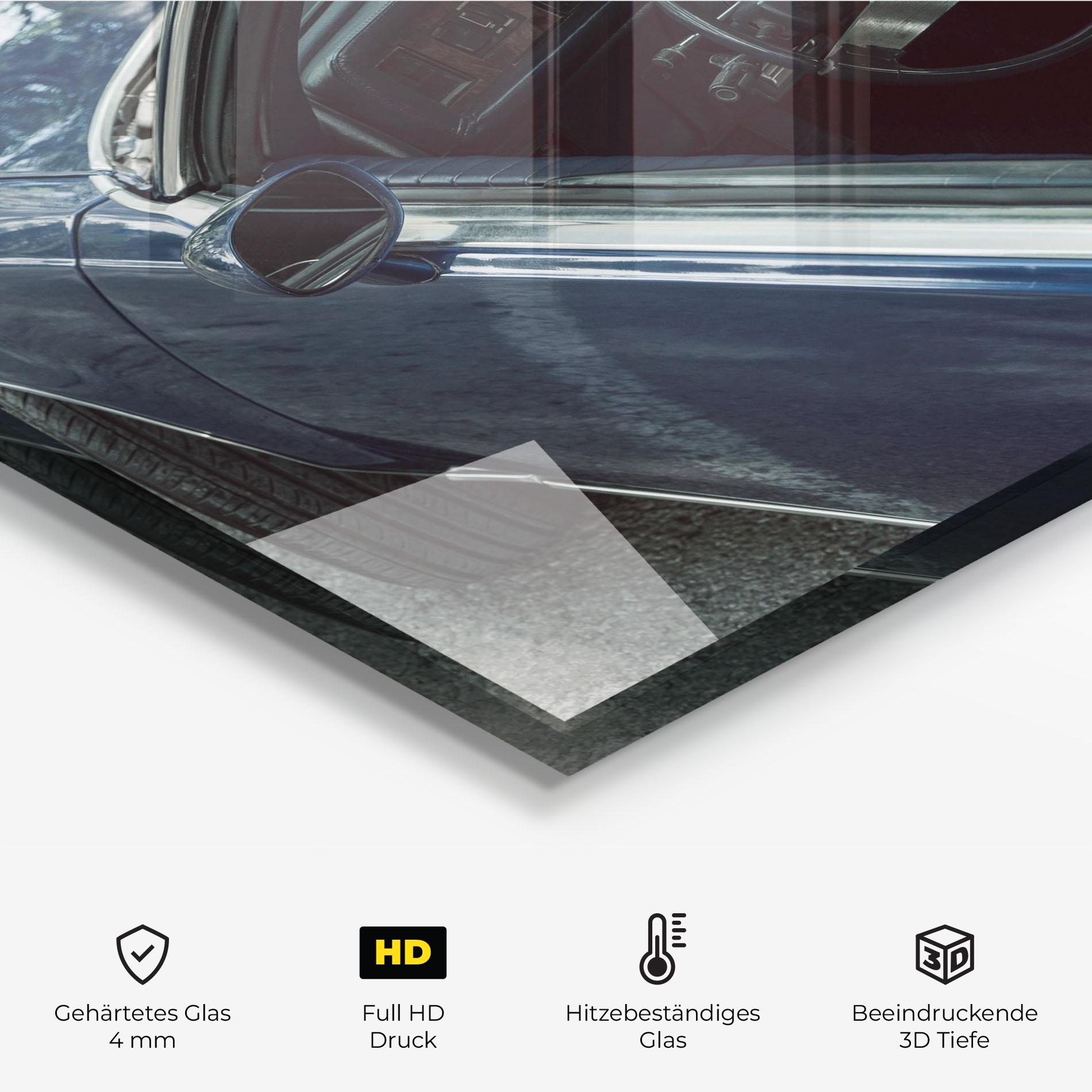 Küchenrückwand Glas Old Blue Car mockup 2