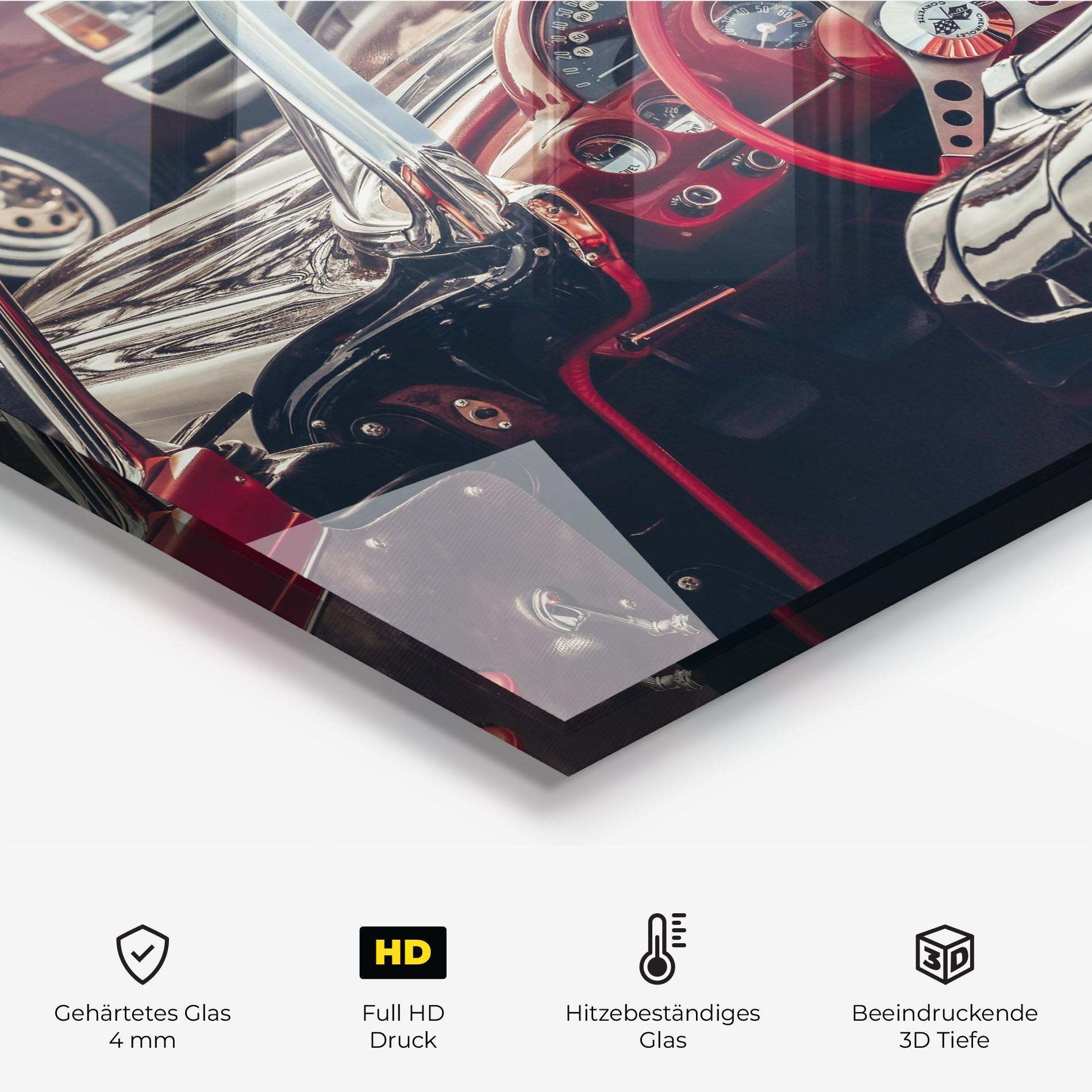 Küchenrückwand Glas Steering Wheel Red mockup 2