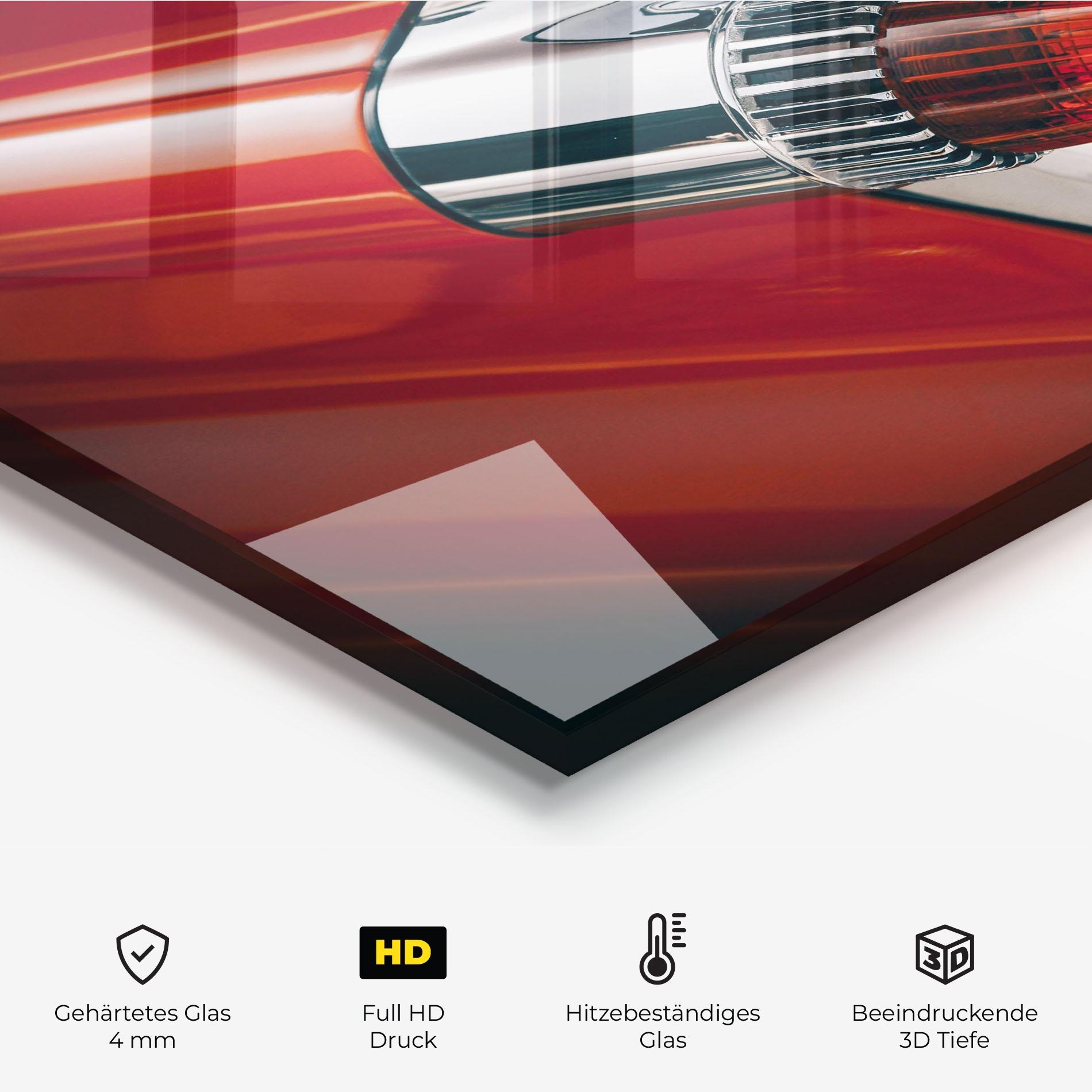 Küchenrückwand Glas Vintage Car Red mockup 2