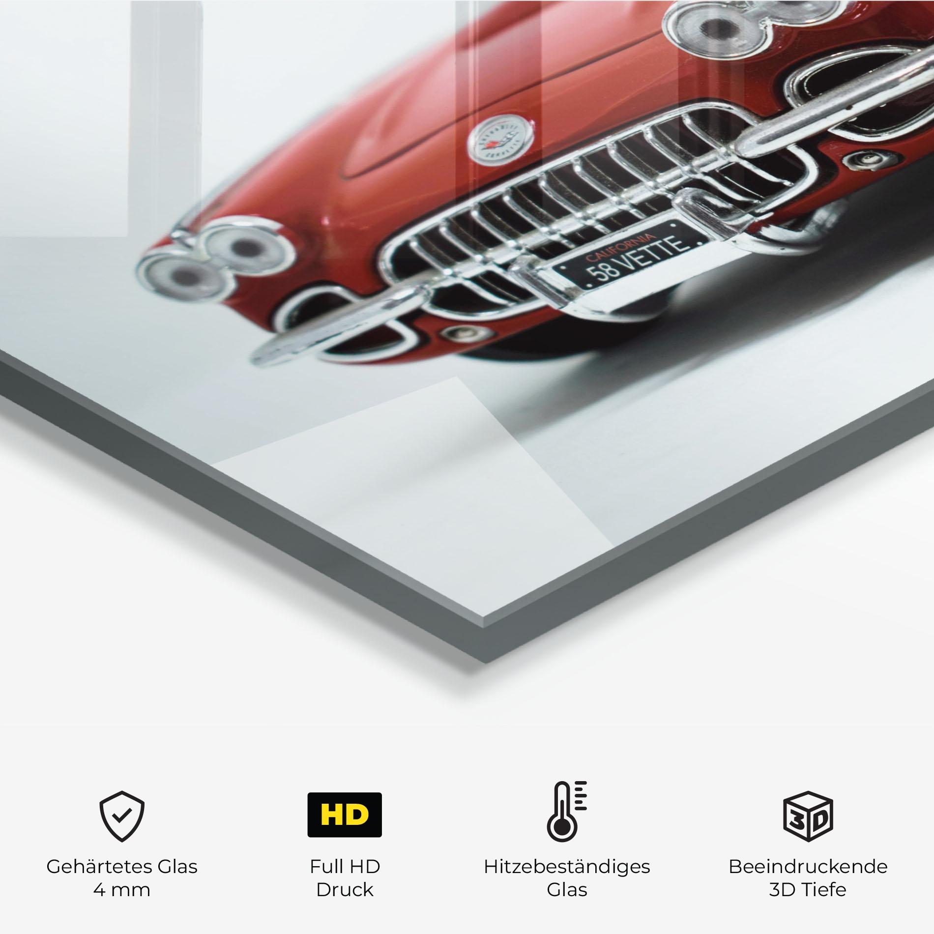 Küchenrückwand Glas Vintage Red Car mockup 2