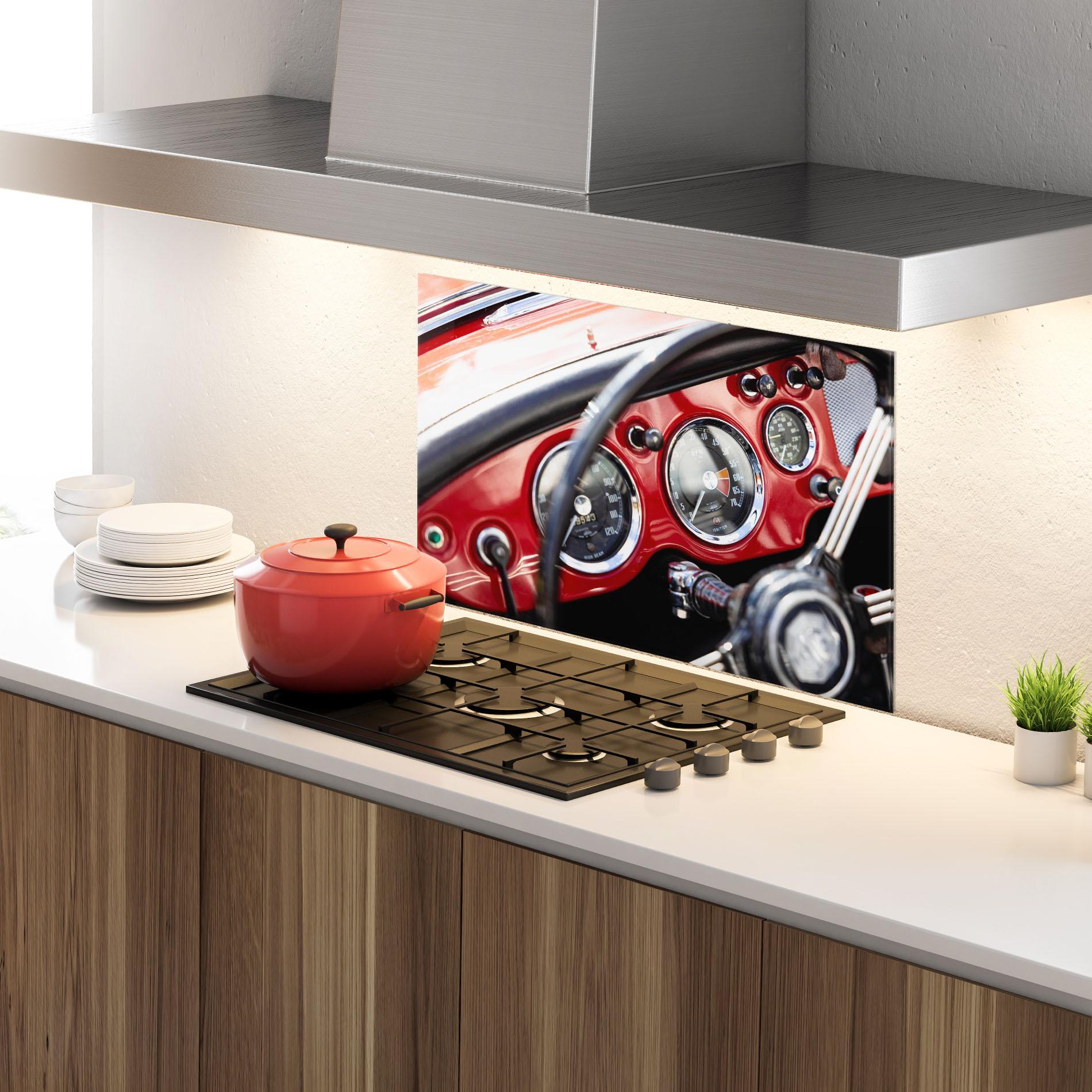 Küchenrückwand Glas Classic Black Wheel mockup 4