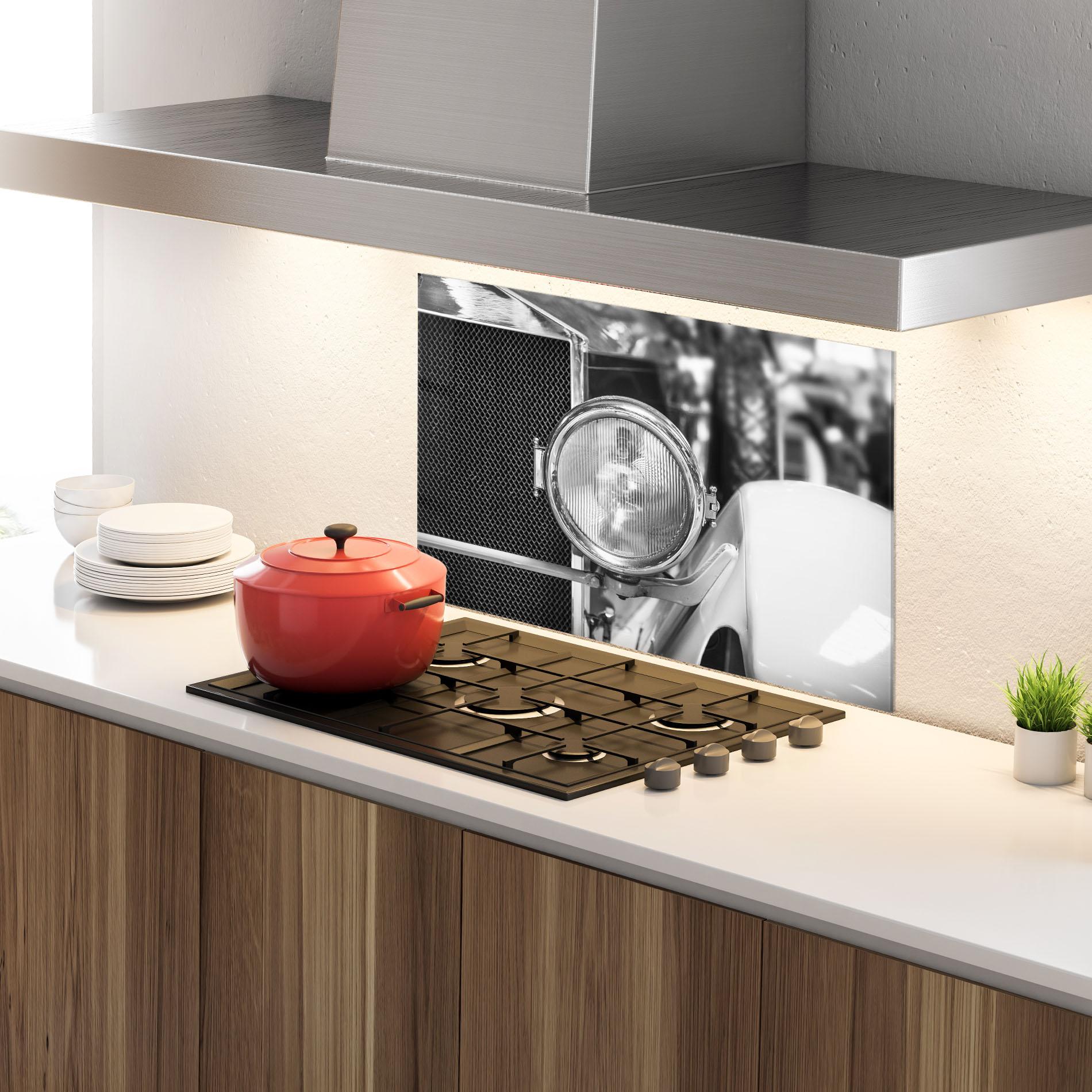 Küchenrückwand Glas Closeup Grey Car mockup 4