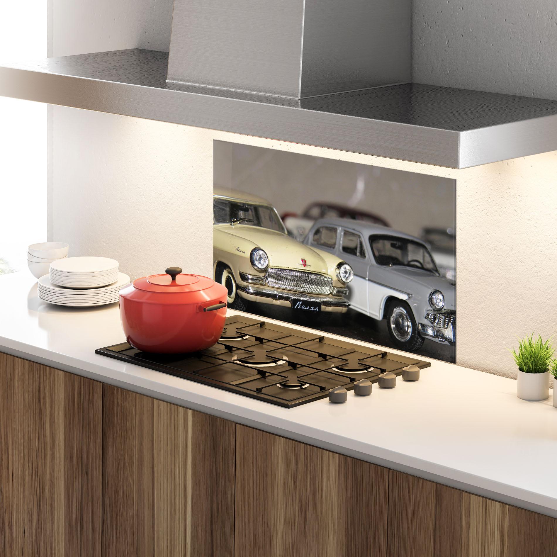 Küchenrückwand Glas Cream Grey Car mockup 4