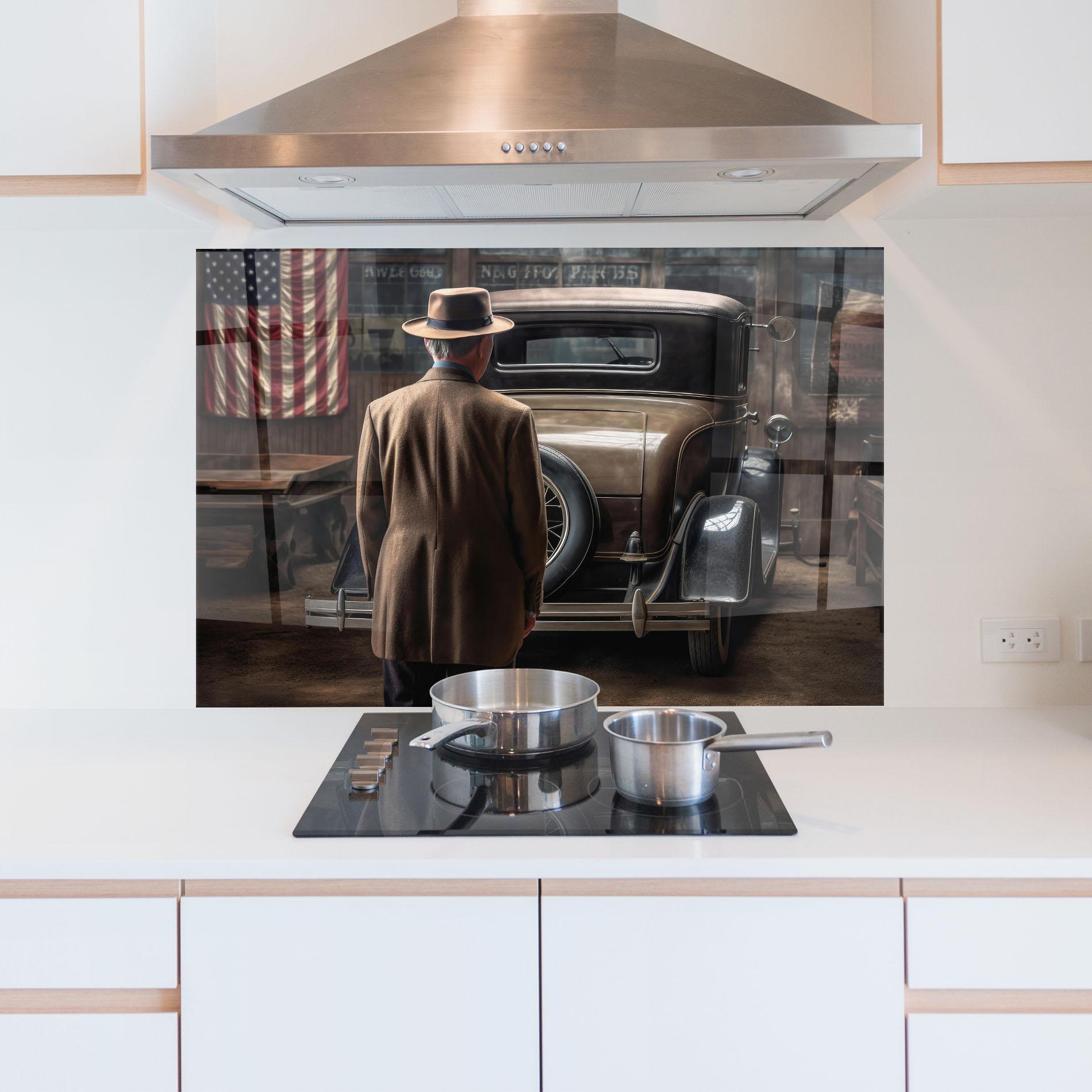 Küchenrückwand Glas American Vintage Car mockup 5