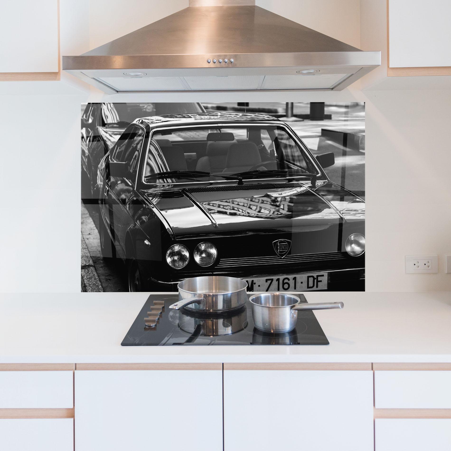 Küchenrückwand Glas Black Shiny Car mockup 5