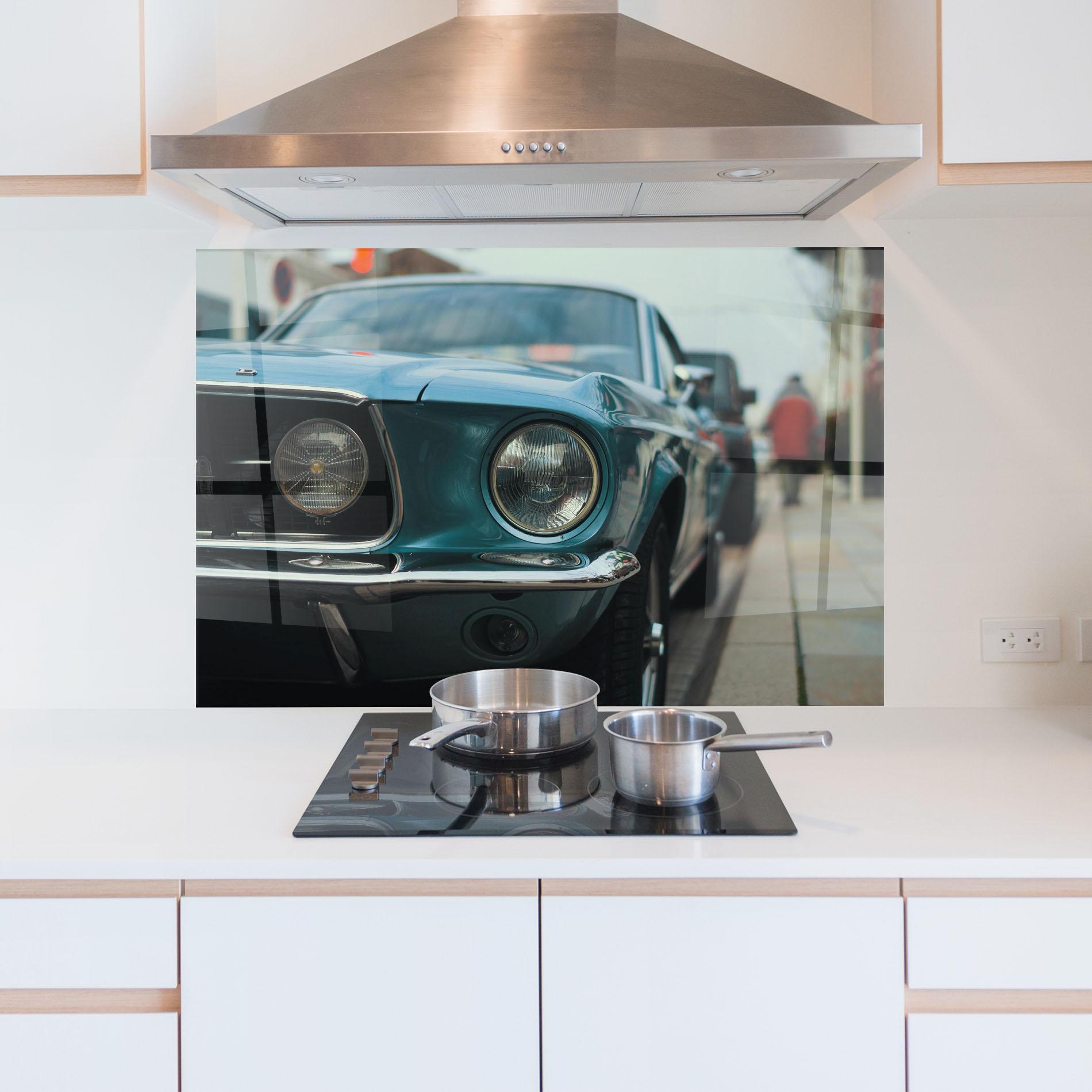 Küchenrückwand Glas Closeup Blue Car mockup 5