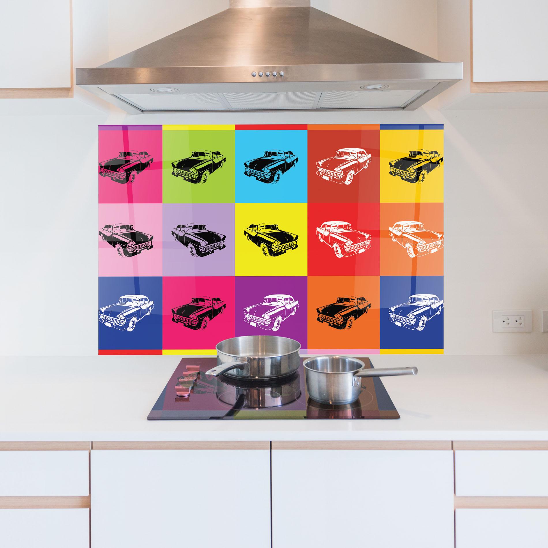 Küchenrückwand Glas Vintage Car Mix mockup 5