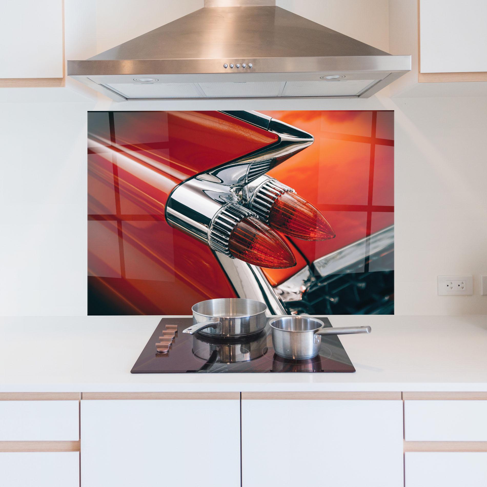 Küchenrückwand Glas Vintage Car Red mockup 5