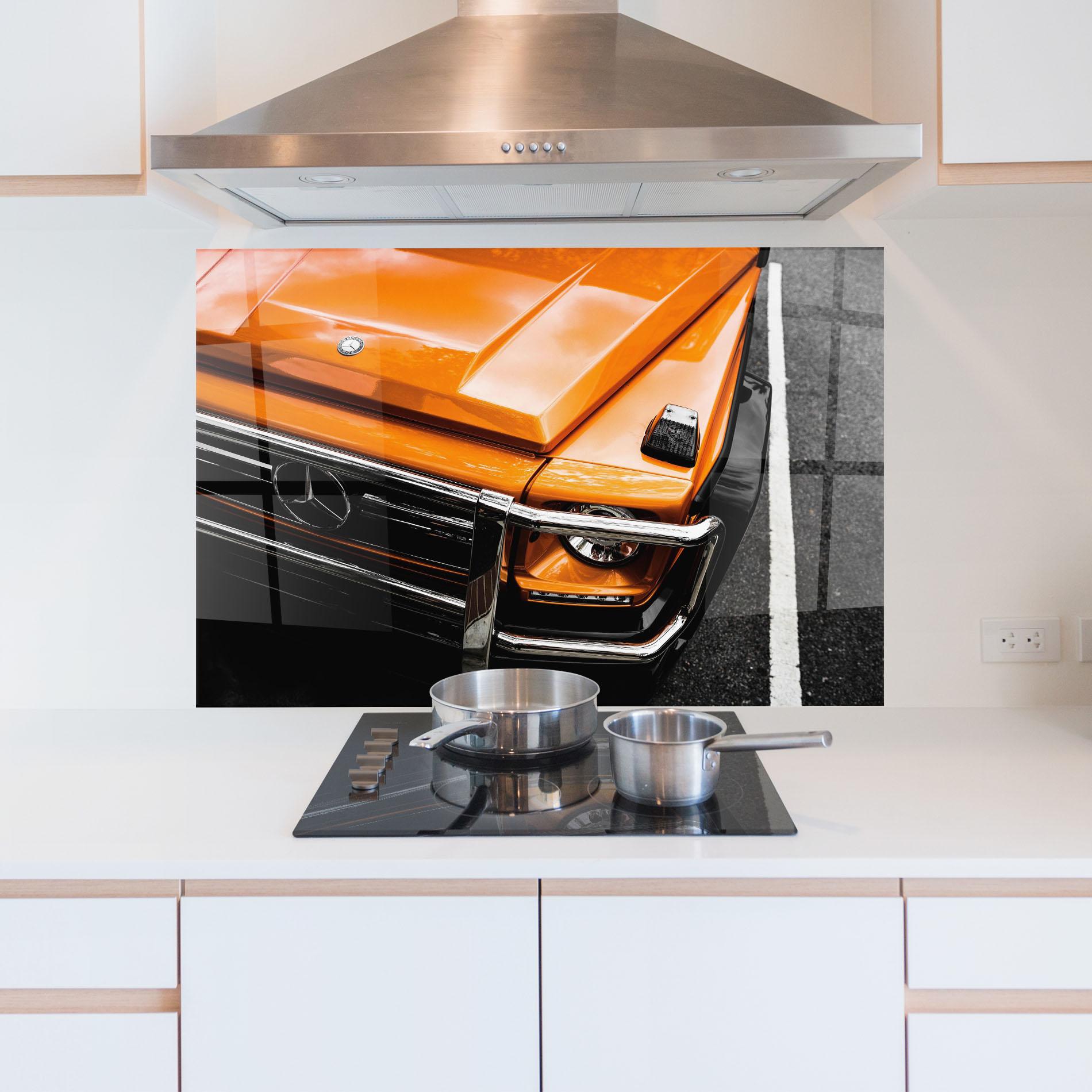 Küchenrückwand Glas Vintage Orange Car mockup 5