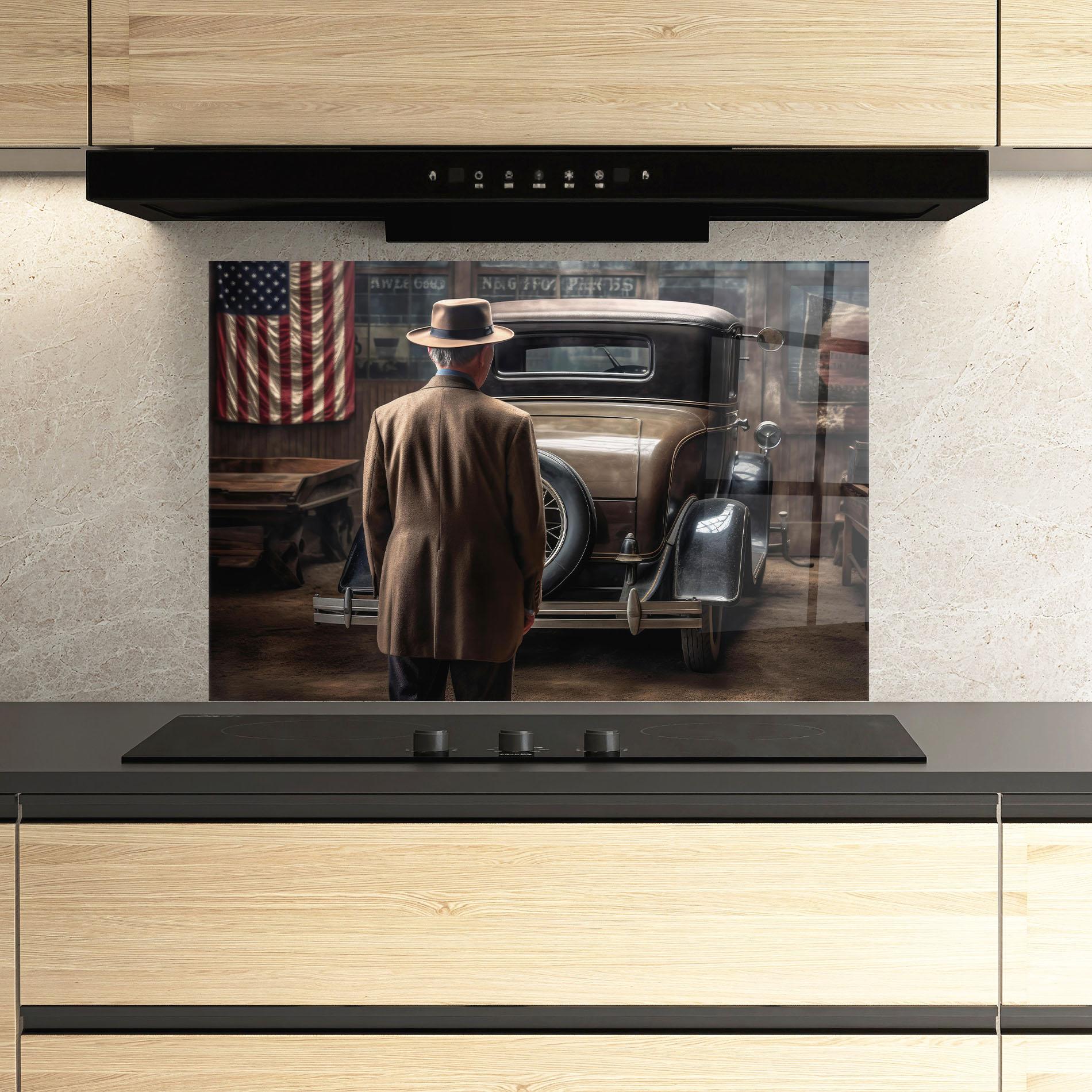 Küchenrückwand Glas American Vintage Car mockup 3
