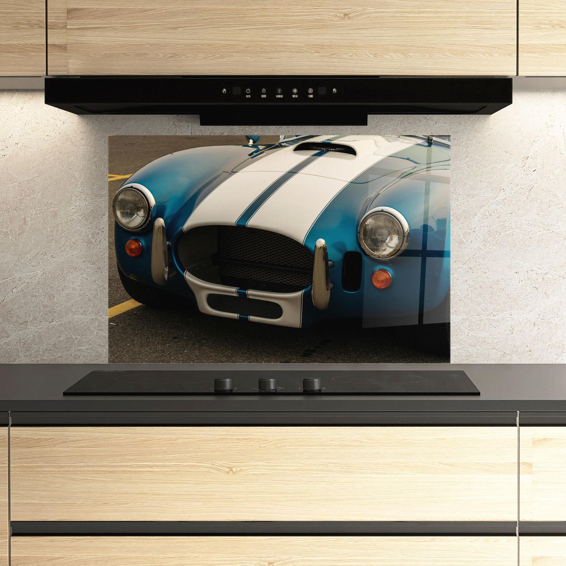 Küchenrückwand Glas Blue Vintage Car mockup 3