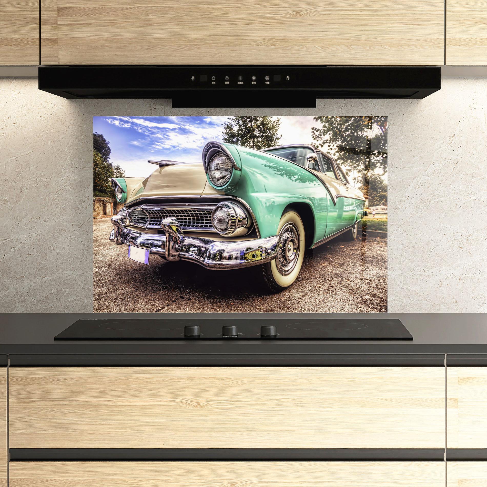 Küchenrückwand Glas Green Vintage Car mockup 3