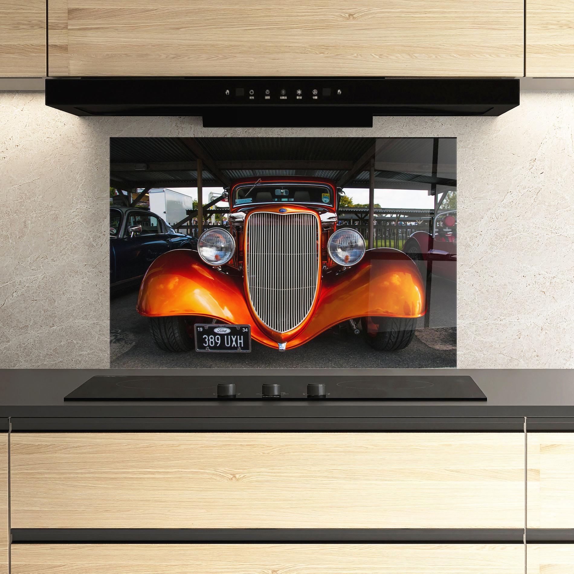 Küchenrückwand Glas Orange Classic Car mockup 3
