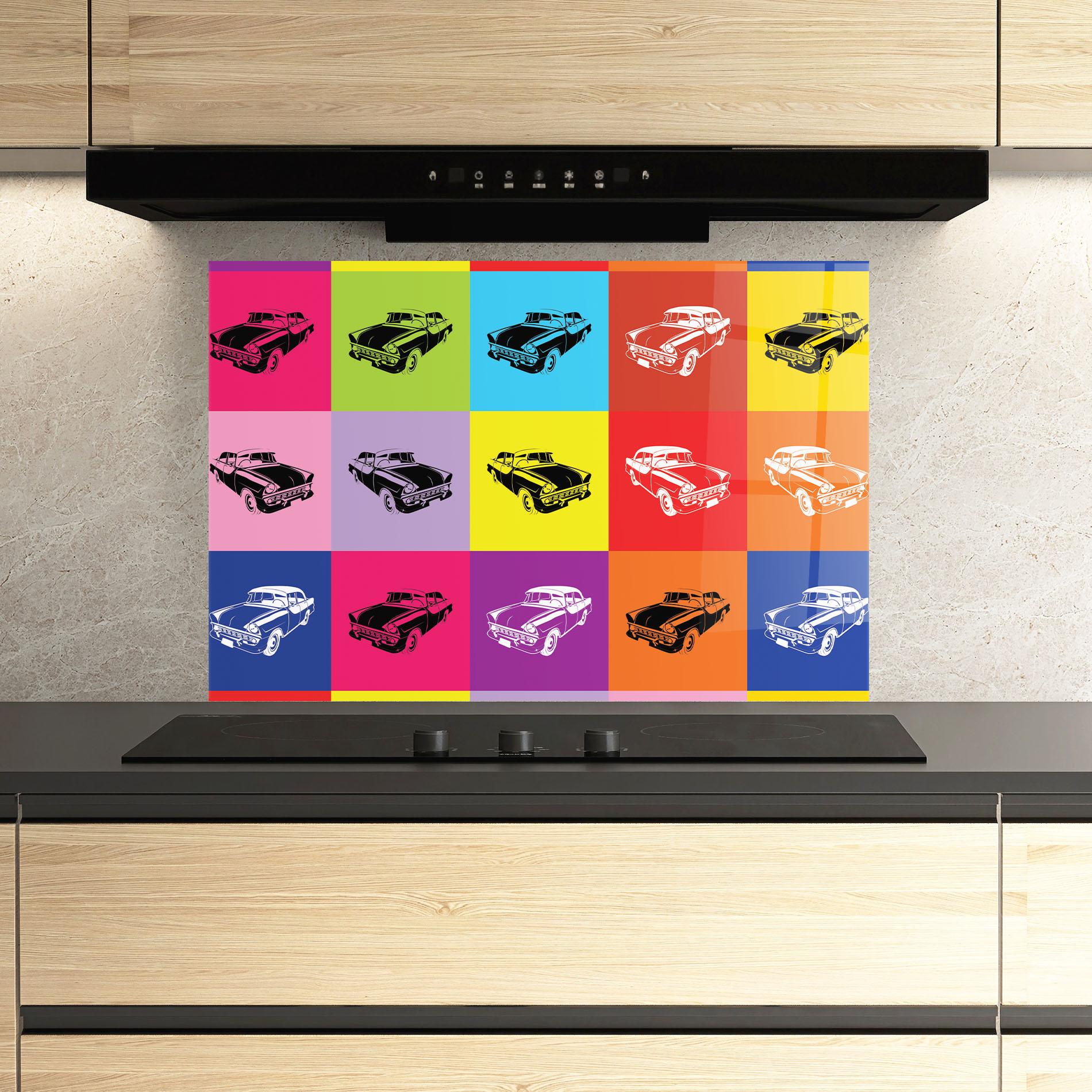 Küchenrückwand Glas Vintage Car Mix mockup 3