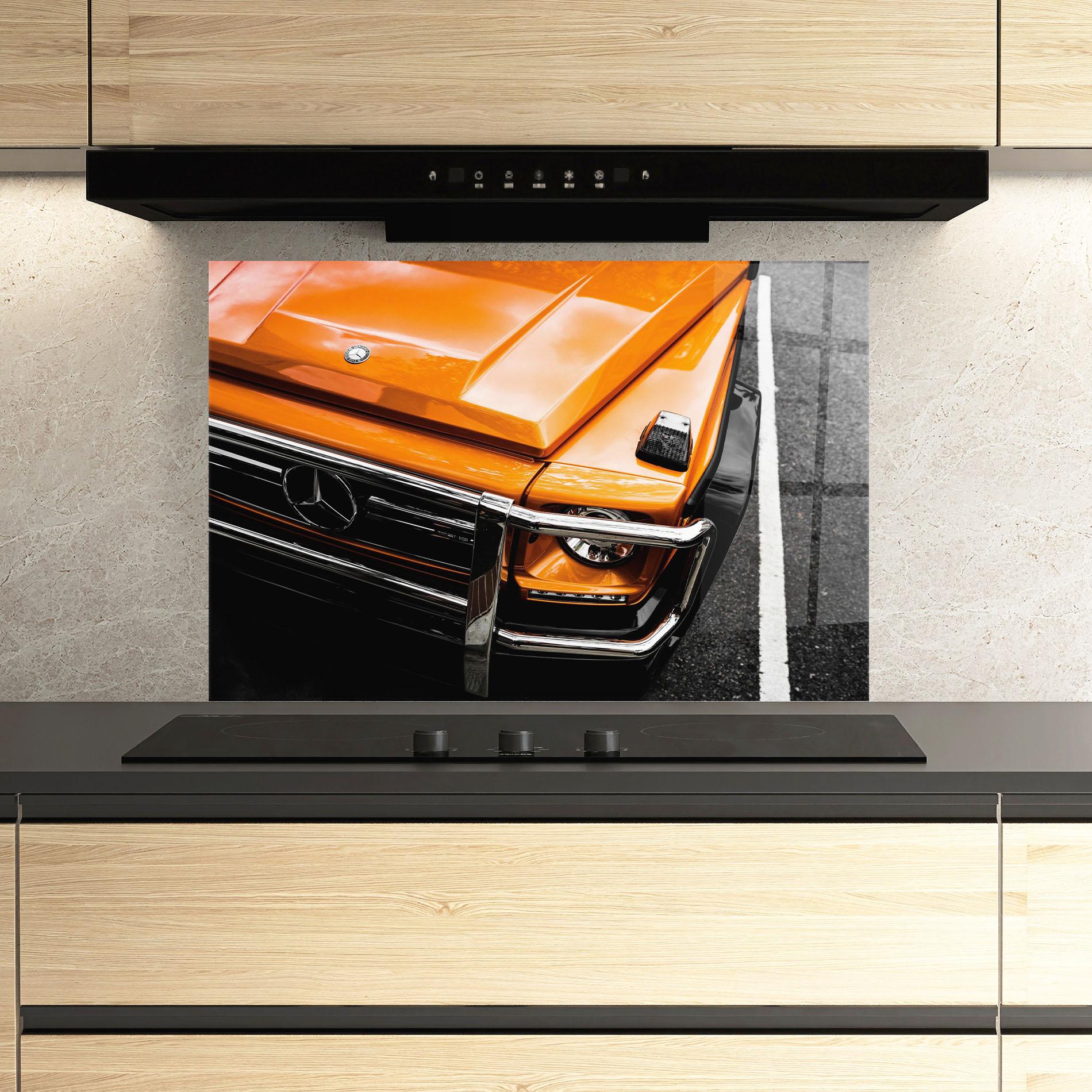 Küchenrückwand Glas Vintage Orange Car mockup 3