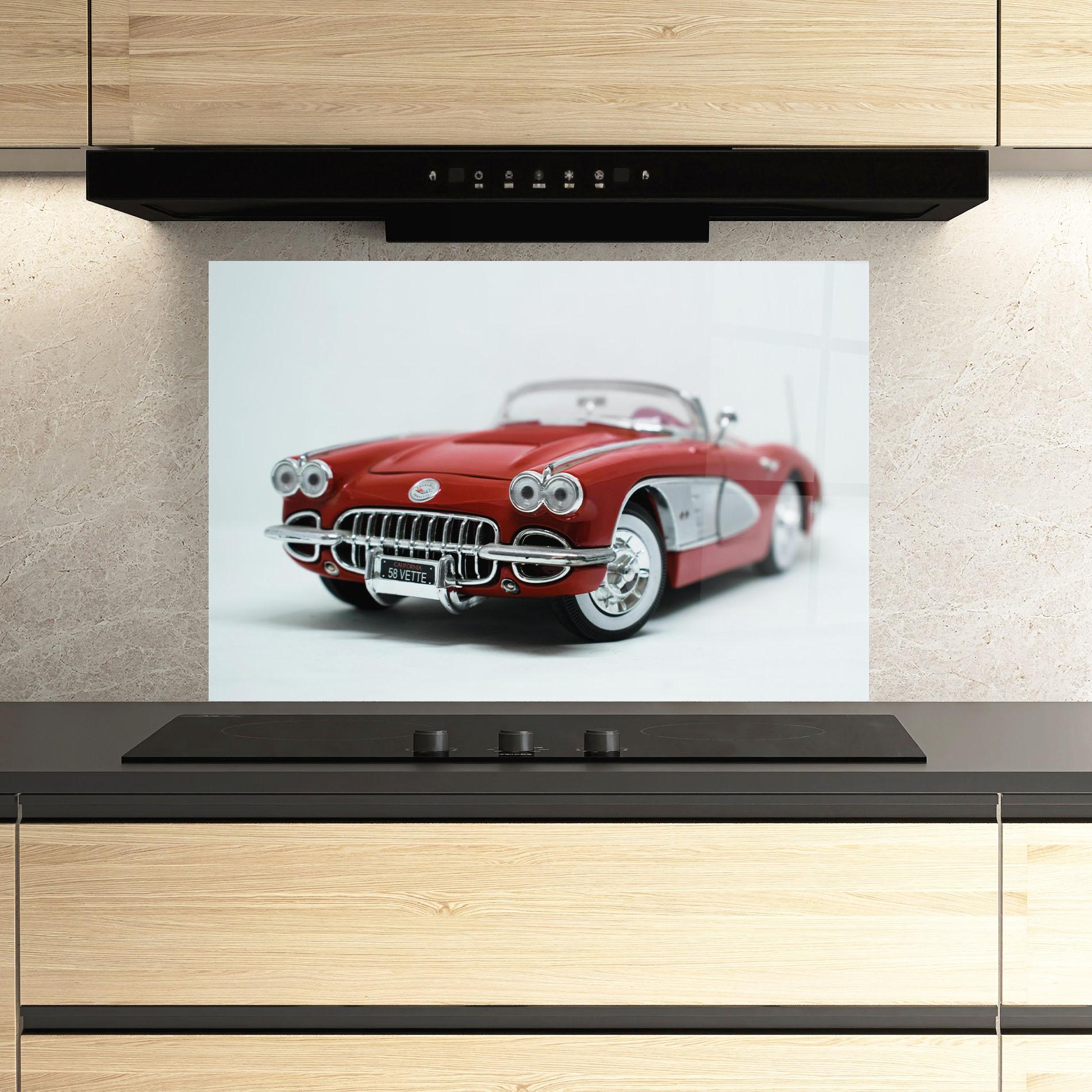 Küchenrückwand Glas Vintage Red Car mockup 3