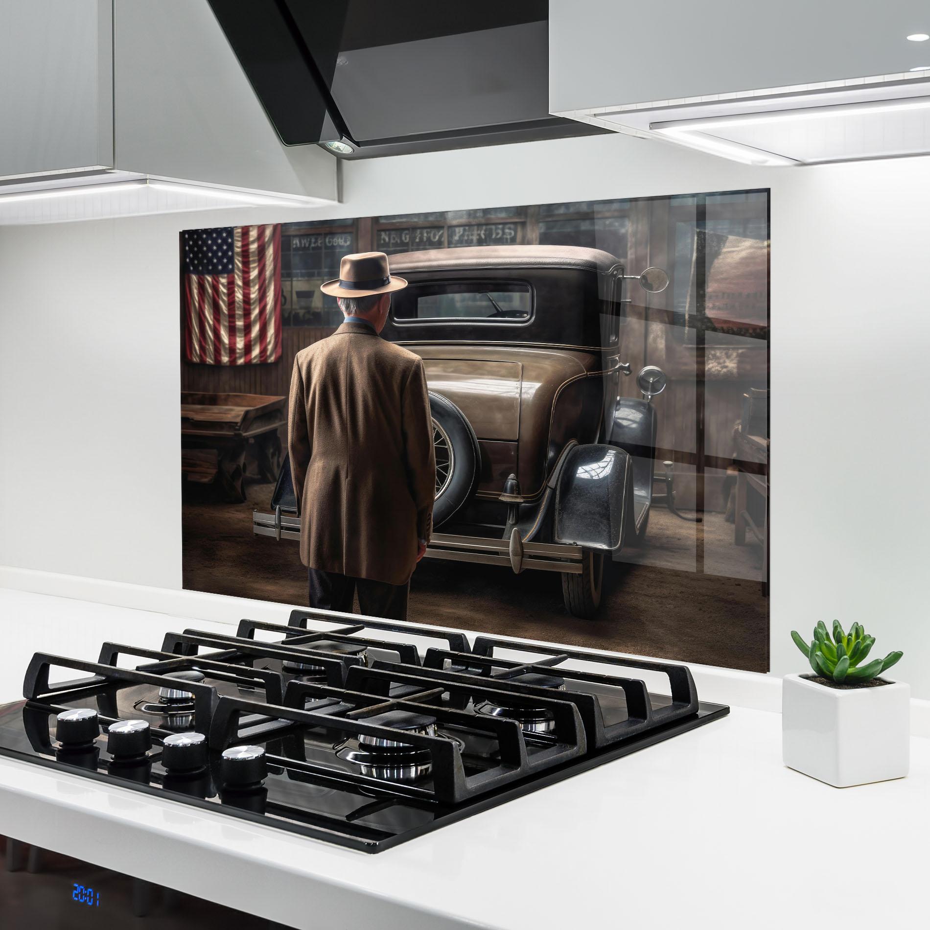 Küchenrückwand Glas American Vintage Car mockup 6