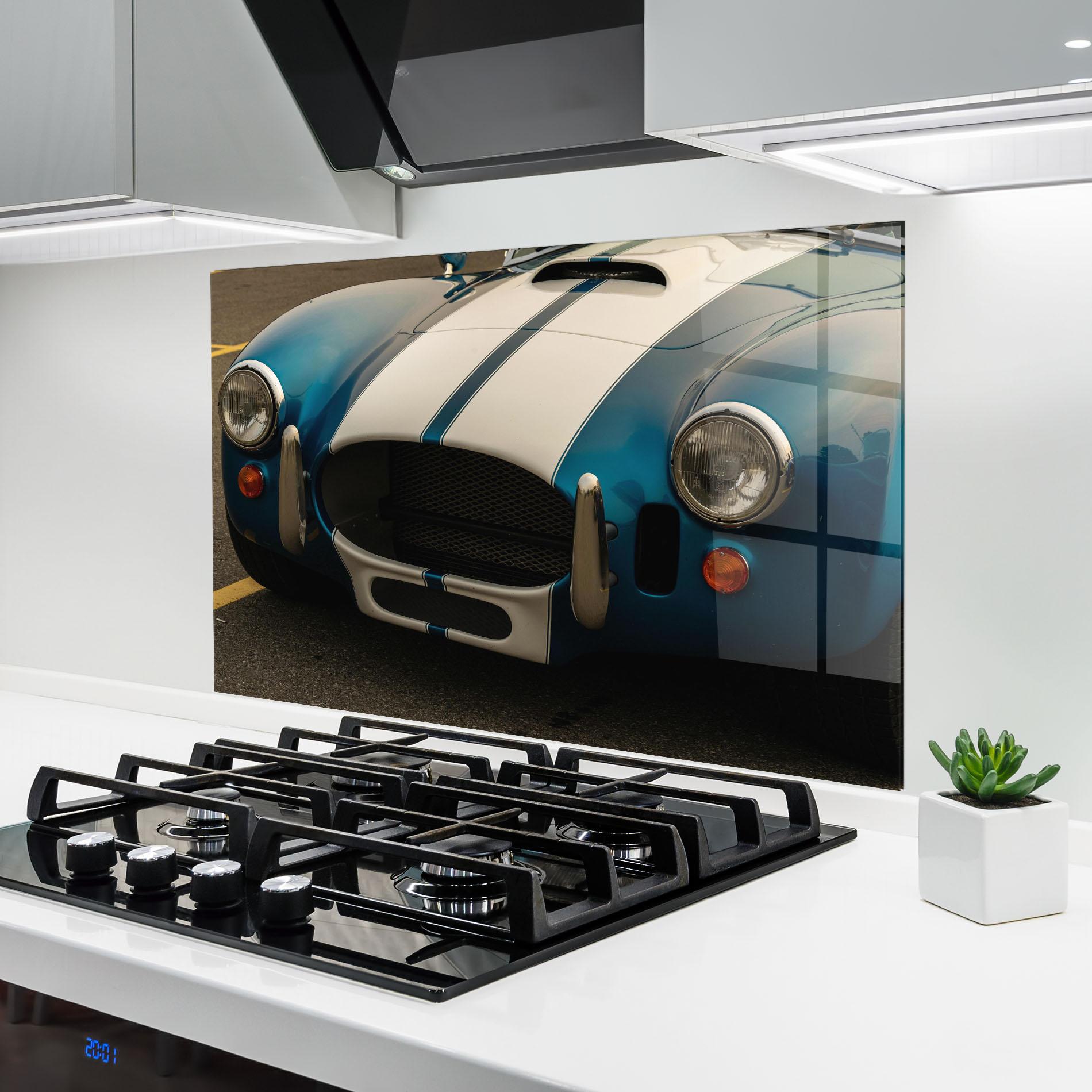 Küchenrückwand Glas Blue Vintage Car mockup 6