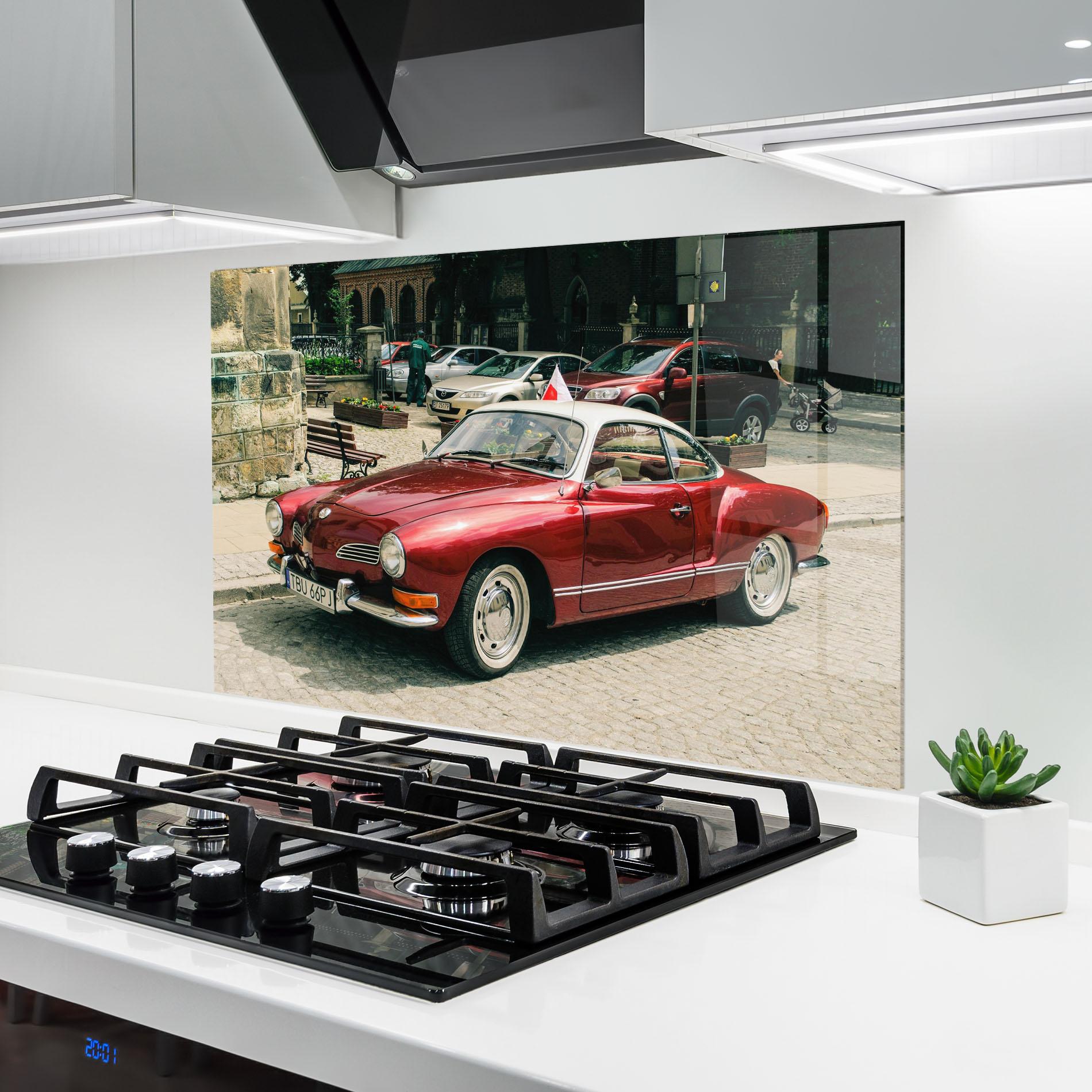 Küchenrückwand Glas Car Old Red mockup 6