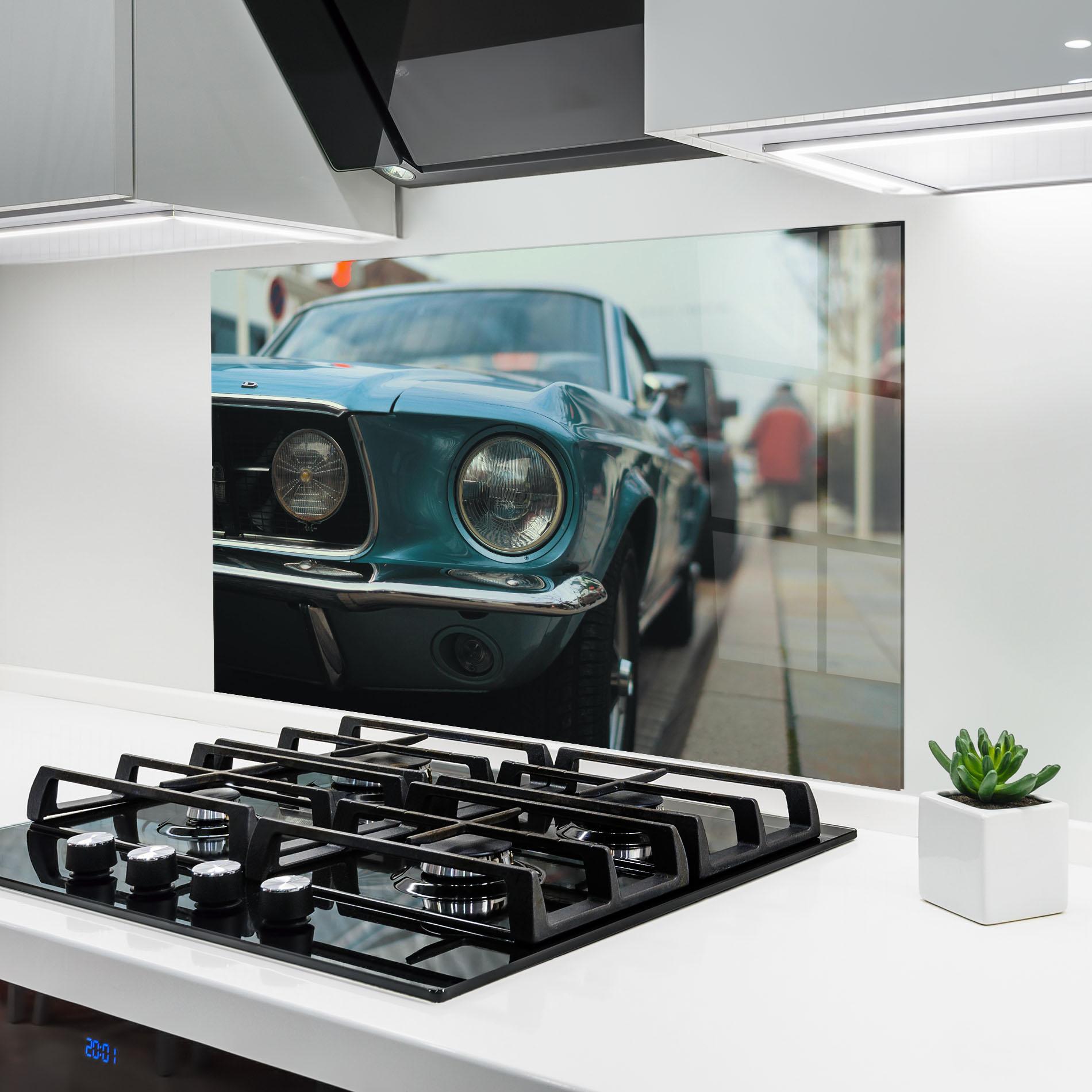 Küchenrückwand Glas Closeup Blue Car mockup 6
