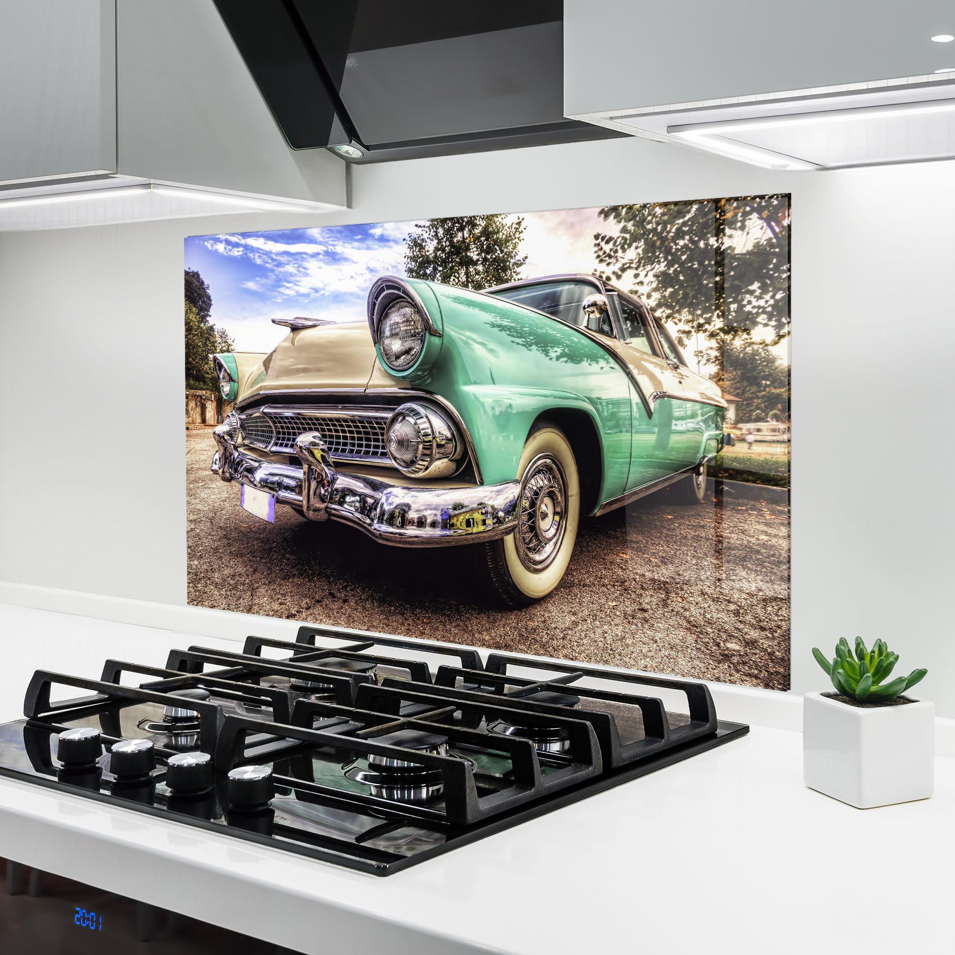 Küchenrückwand Glas Green Vintage Car mockup 6